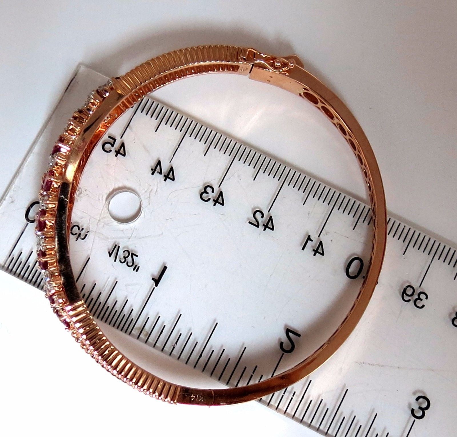 6.16ct Natural Round Cut Ruby & Diamond Bangle Bracelet in 14K Gold - Victorian Style Jewelry for Weddings, Anniversaries & Special Occasions
