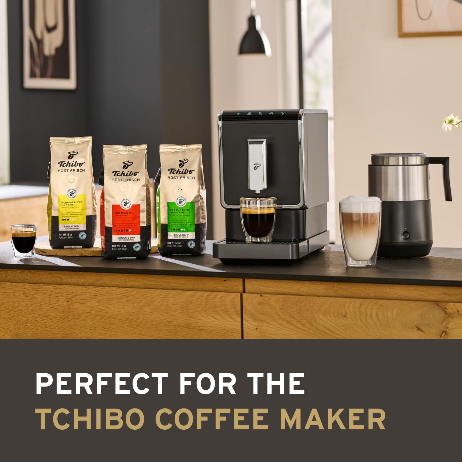 Tchibo Electric Milk Frother 16.9 oz for Coffee, Hot & Cold Milk - Touch Button, Auto Shut-Off, Dishwasher Safe - Perfect for Lattes, Cappuccinos & Hot Chocolate at Home or Office
