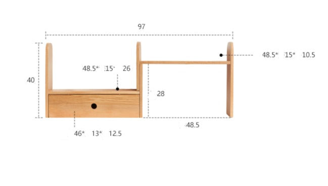 Solid Oak Wood Table Shelves - Rustic Home Office & Living Room Storage Organizer for Books, Decor & Essentials