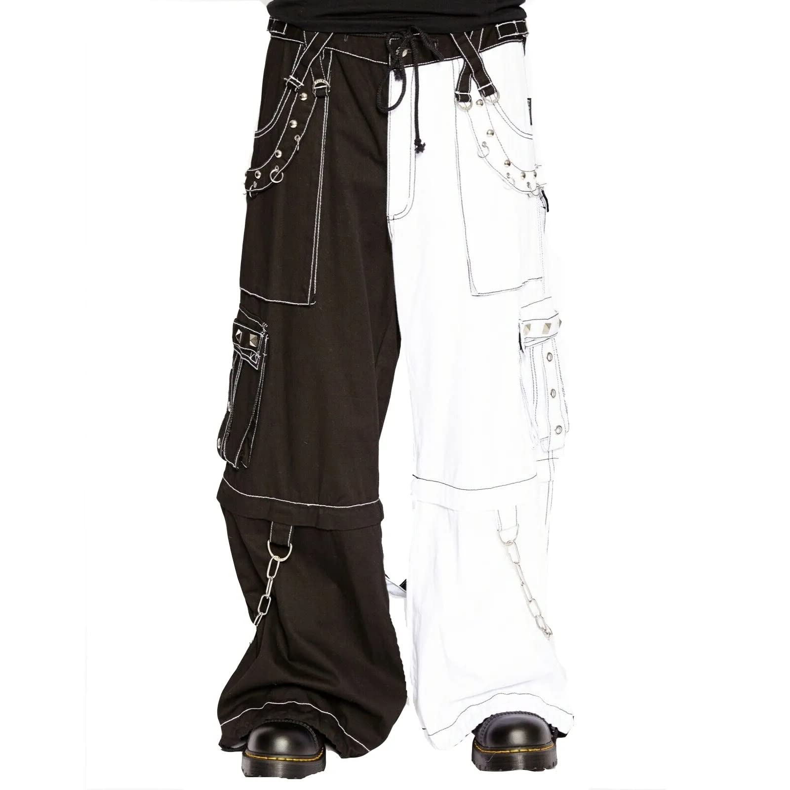 Goth Bondage Black/White Split Leg Skater Pants - Alternative Punk Rock Emo Trouser Shorts for Men | Perfect for Concerts, Halloween Costumes & Streetwear Fashion