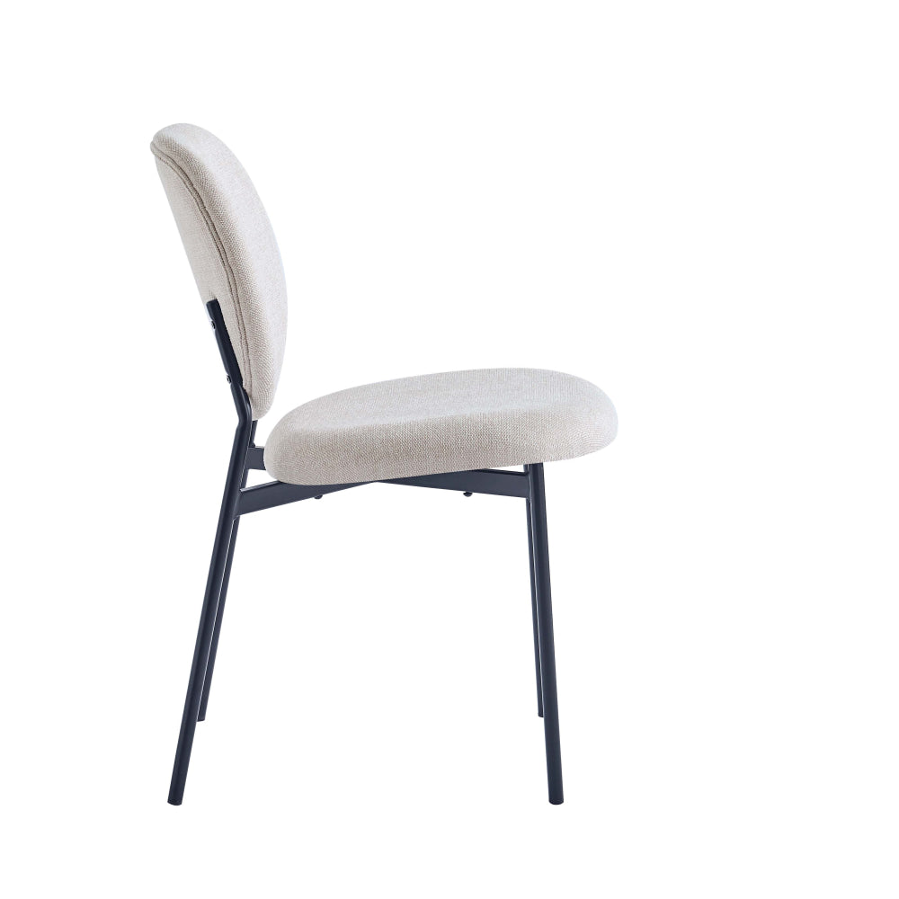 5-Piece Dining Set - Harper Round Marble-Look Dining Table 120cm White with 4 Archie Fabric Dining Chairs Coconut - Perfect for Small Spaces, Modern Kitchens & Apartment Dining Rooms