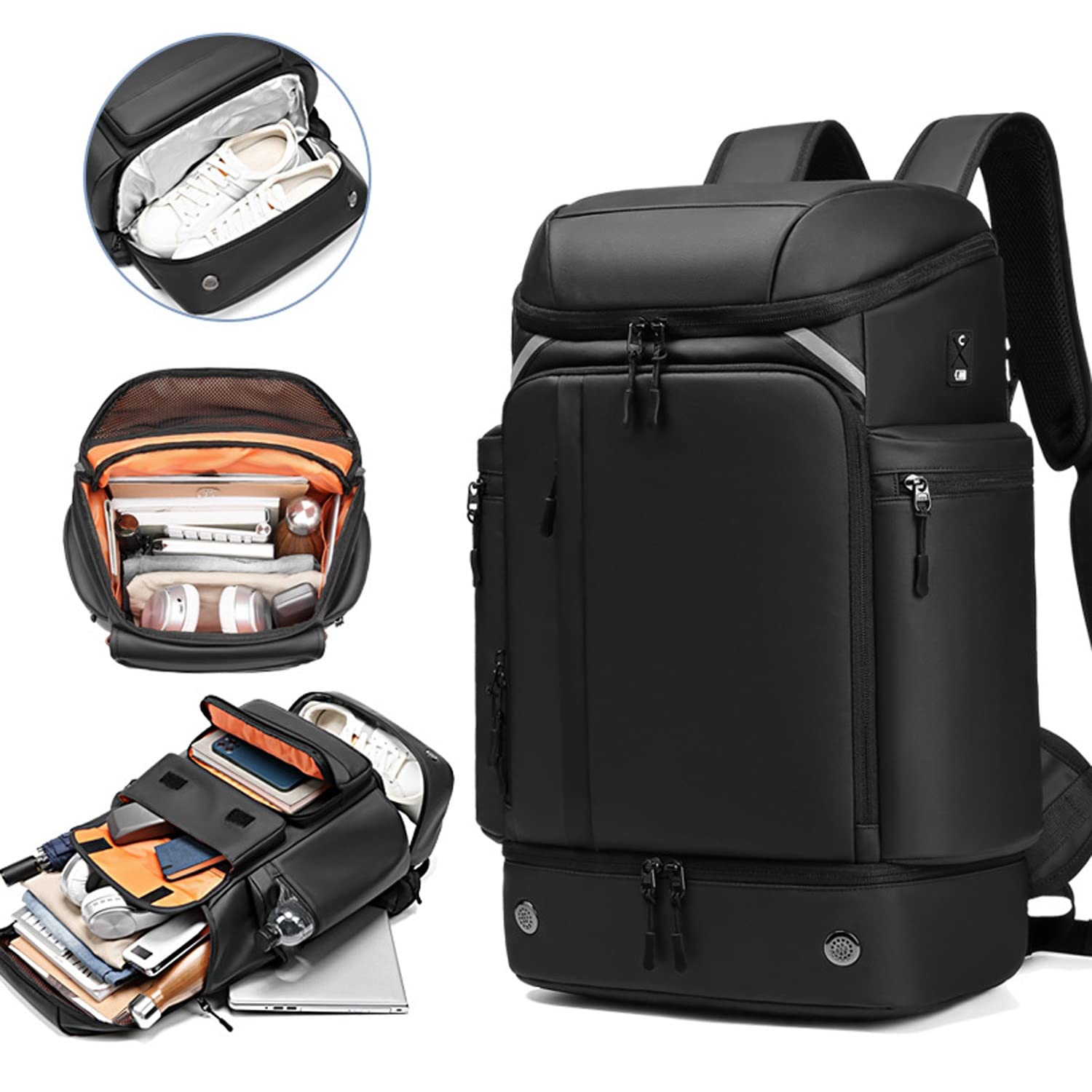 Durable Men's Travel Backpack with USB Charging Port & Headphone Jack - Water-Resistant Laptop Backpack with Shoe Compartment & Wet/Dry Separation - Perfect for Business Trips, Gym, Hiking & Daily Commute