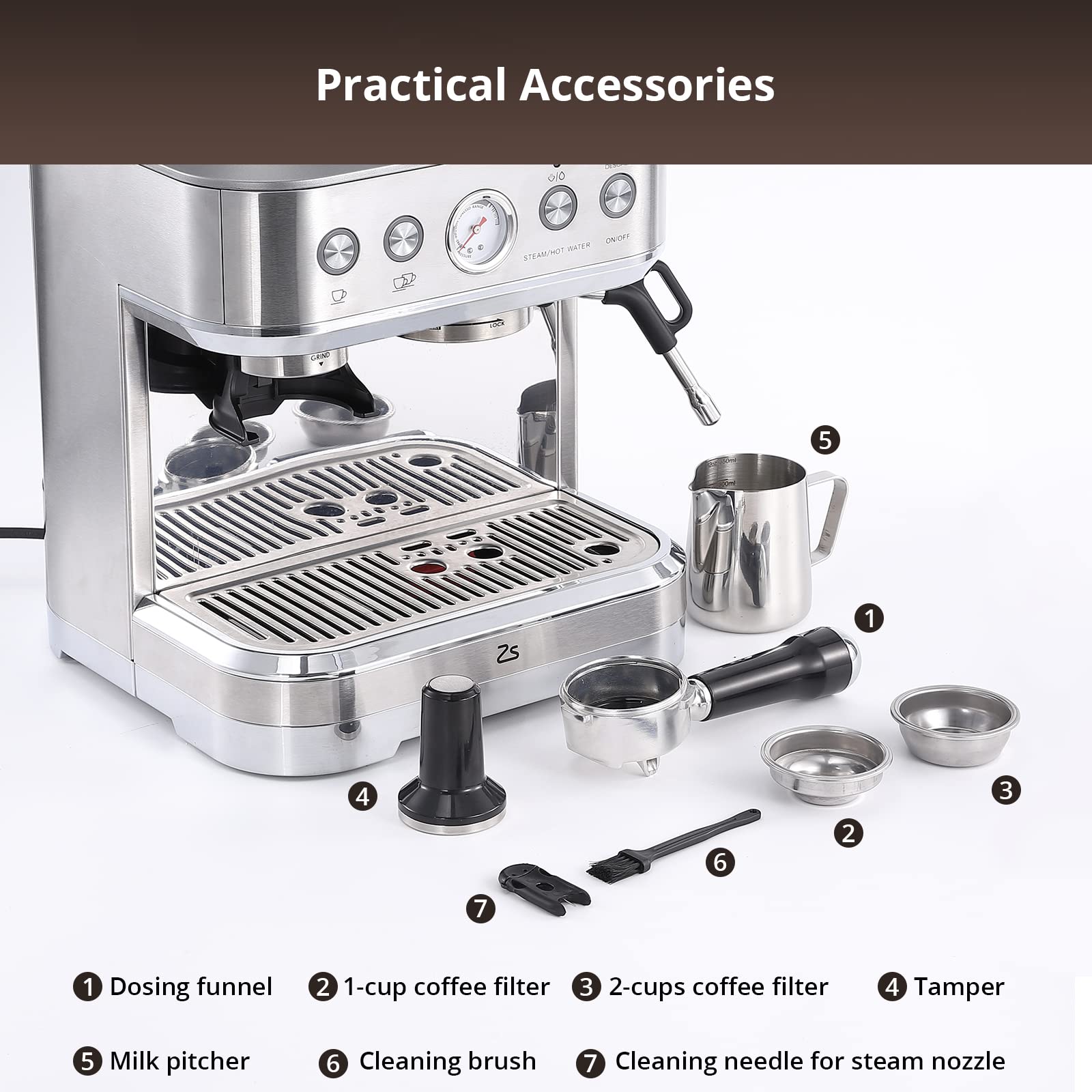 Litake Professional 15Bar Espresso Coffee Machine with Milk Frother & Grinder - Compact Cappuccino Maker with Italian ULKA Pump, 2.5L Water Tank for Home & Office Use | Perfect for Morning Brews, Entertaining Guests & Coffee Shop Quality Drinks