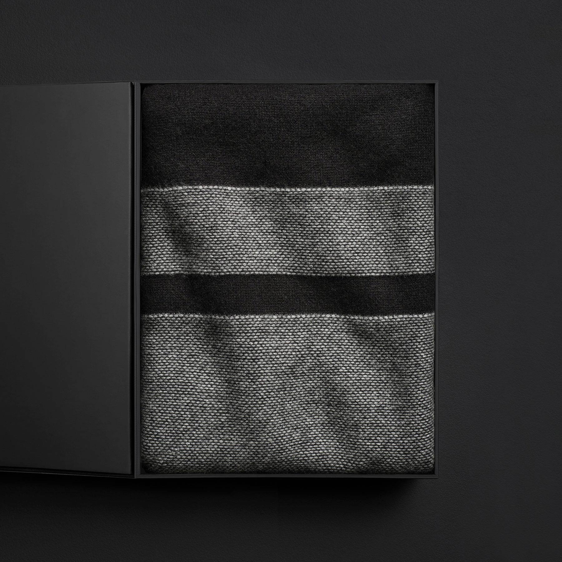 Baja Stripe Knit Blanket Gift Box - Soft & Cozy Black/Heather Grey Throw Blanket for Couch, Bed & Home Decor - Perfect Gift for Christmas, Housewarming & Relaxation