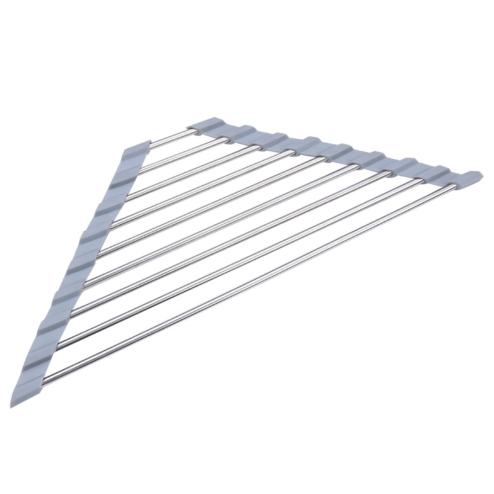 Yiser Foldable Stainless Steel Triangle Dish Drying Rack for Kitchen Sink Corner - Space Saving Roll Up Drainer Mat, Multipurpose Over The Sink Organizer (Grey, One Size) - Perfect for Small Kitchens, Apartments & RV Use