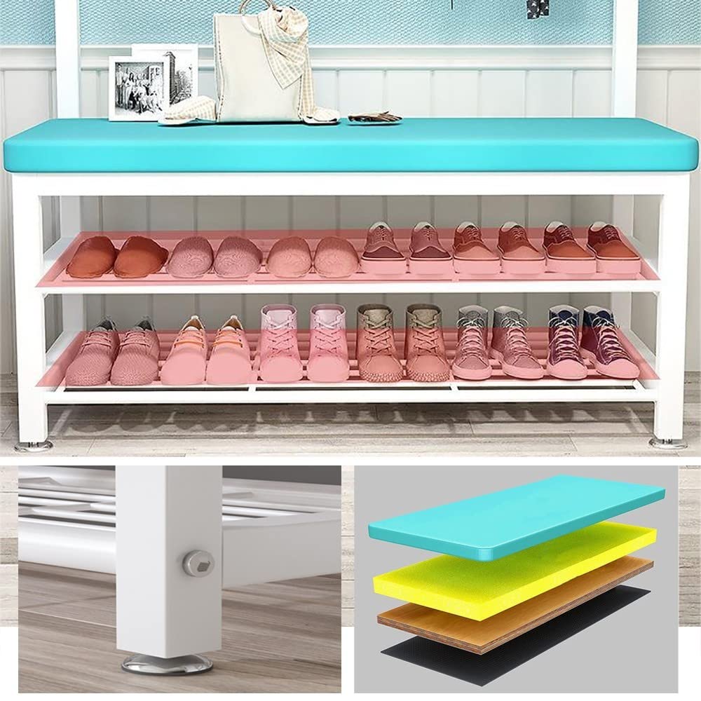 4-in-1 Metal Coat Rack with Shoe Bench - 15 Hooks & 2-Tier Shoe Storage | Entryway Organizer for Jackets, Hats & Shoes | Space-Saving Solution for Hallway, Bedroom & Closet Organization