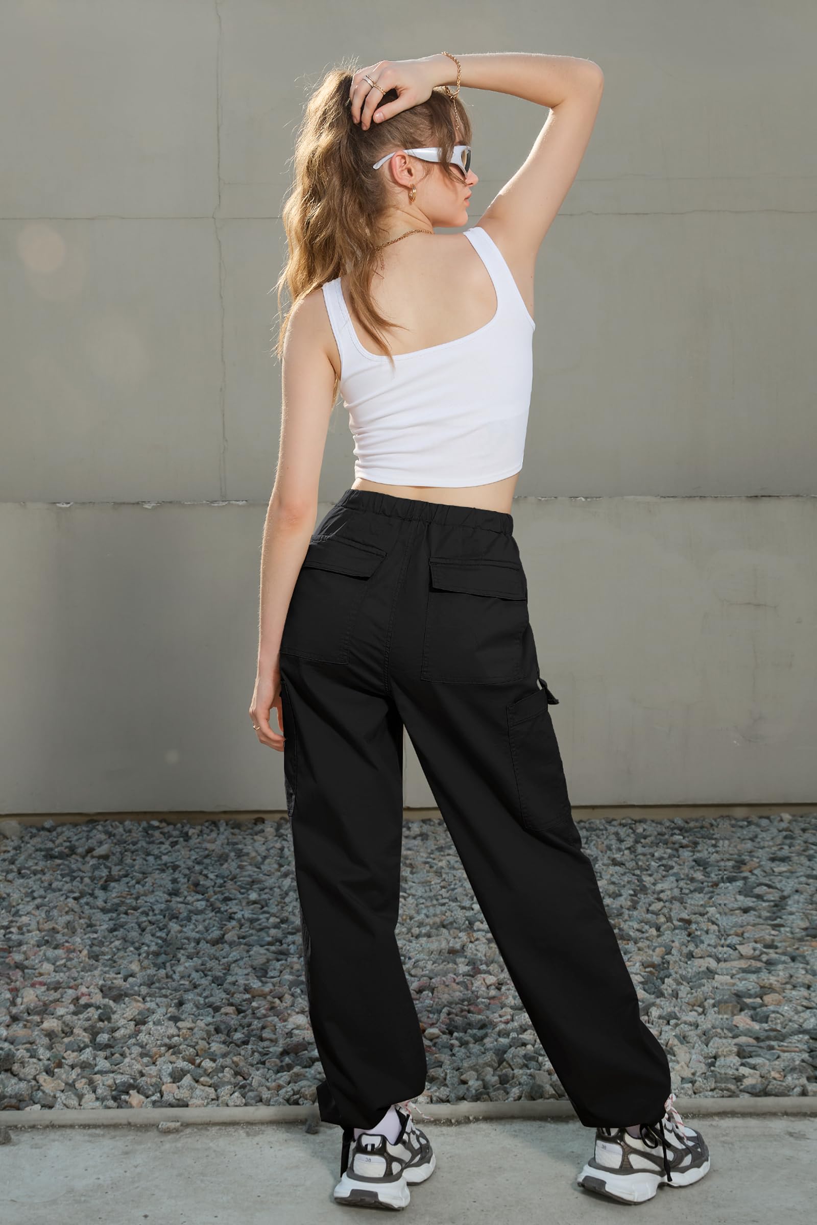 IVIR Women's Cargo Pants - High Waisted Baggy Parachute Pants with 6 Pockets | Y2K Streetwear Joggers | Perfect for Casual Wear, Workout & Urban Fashion