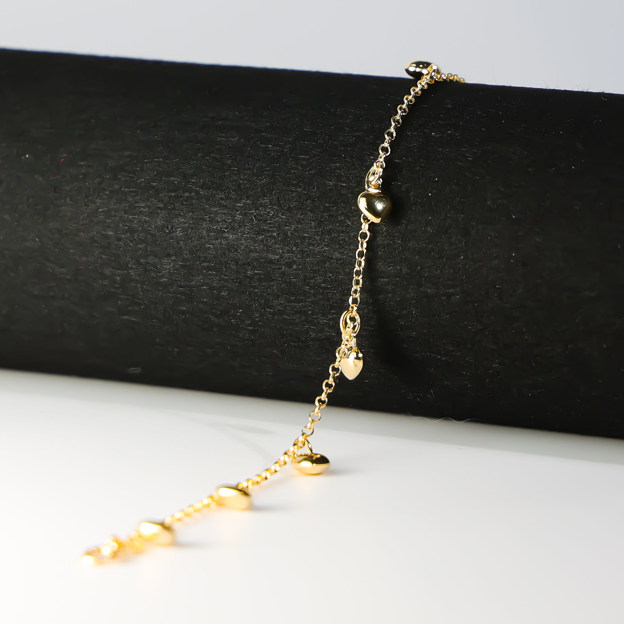 Gold Hanging Hearts Bracelet AB0276 - Elegant Dainty Jewelry for Women, Perfect for Valentine's Day Gifts, Anniversary & Romantic Occasions