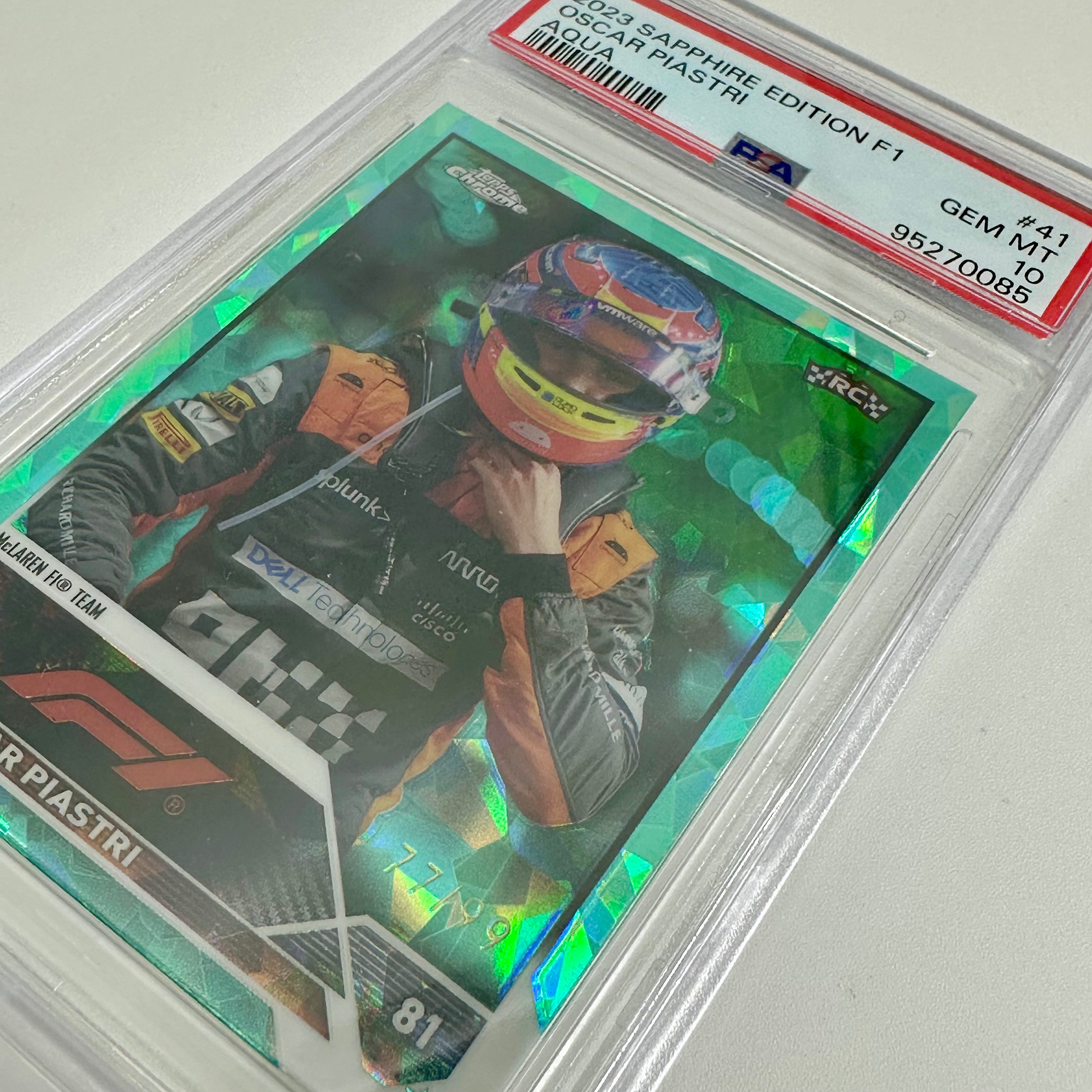 2023 Topps Chrome F1 Oscar Piastri #41 PSA 10 Rookie Card 77/99 Aqua Sapphire Edition - Perfect for F1 Collectors and Racing Fans