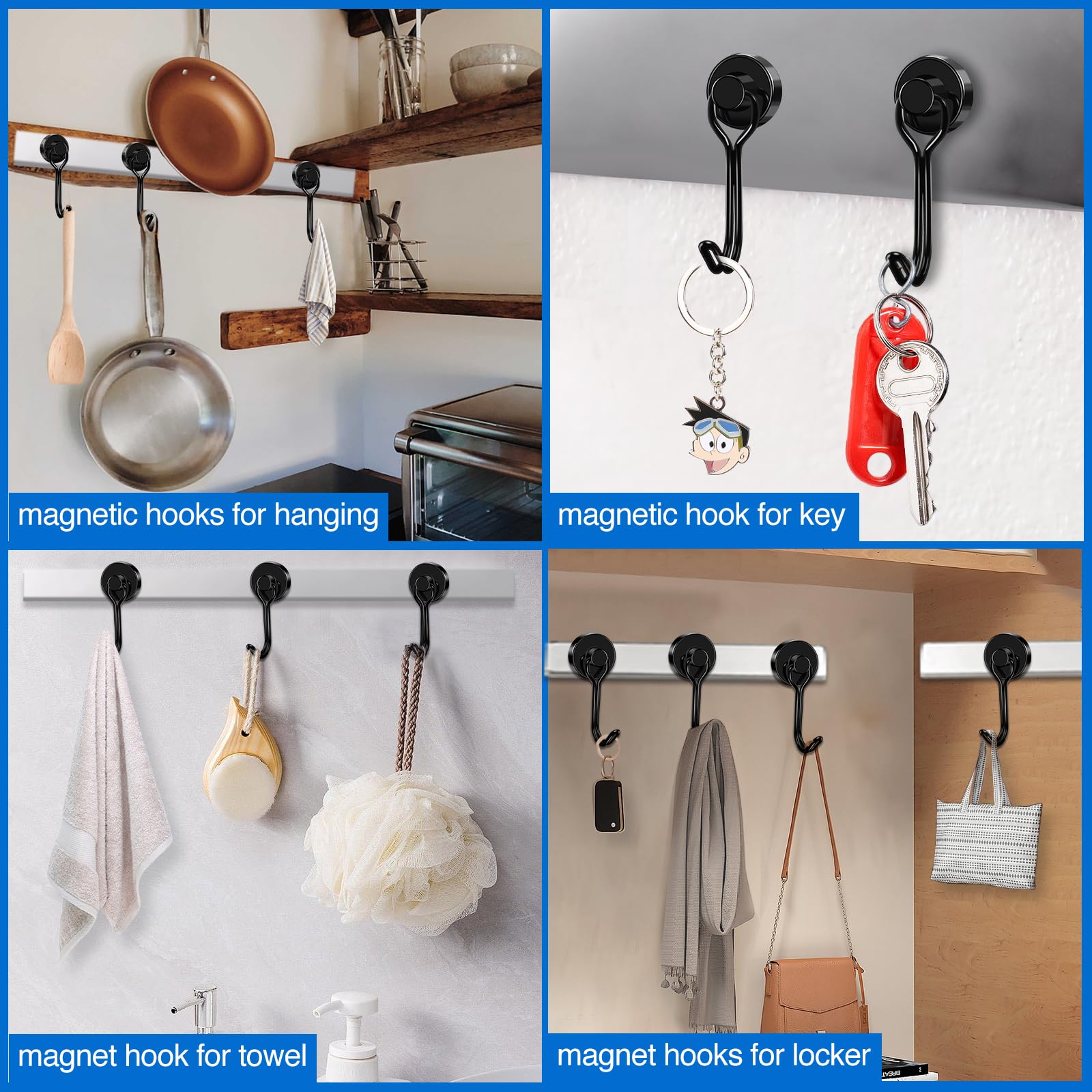 LOVIMAG Magnetic Hooks 3-Pack - Heavy Duty for Garage, Fridge & Travel