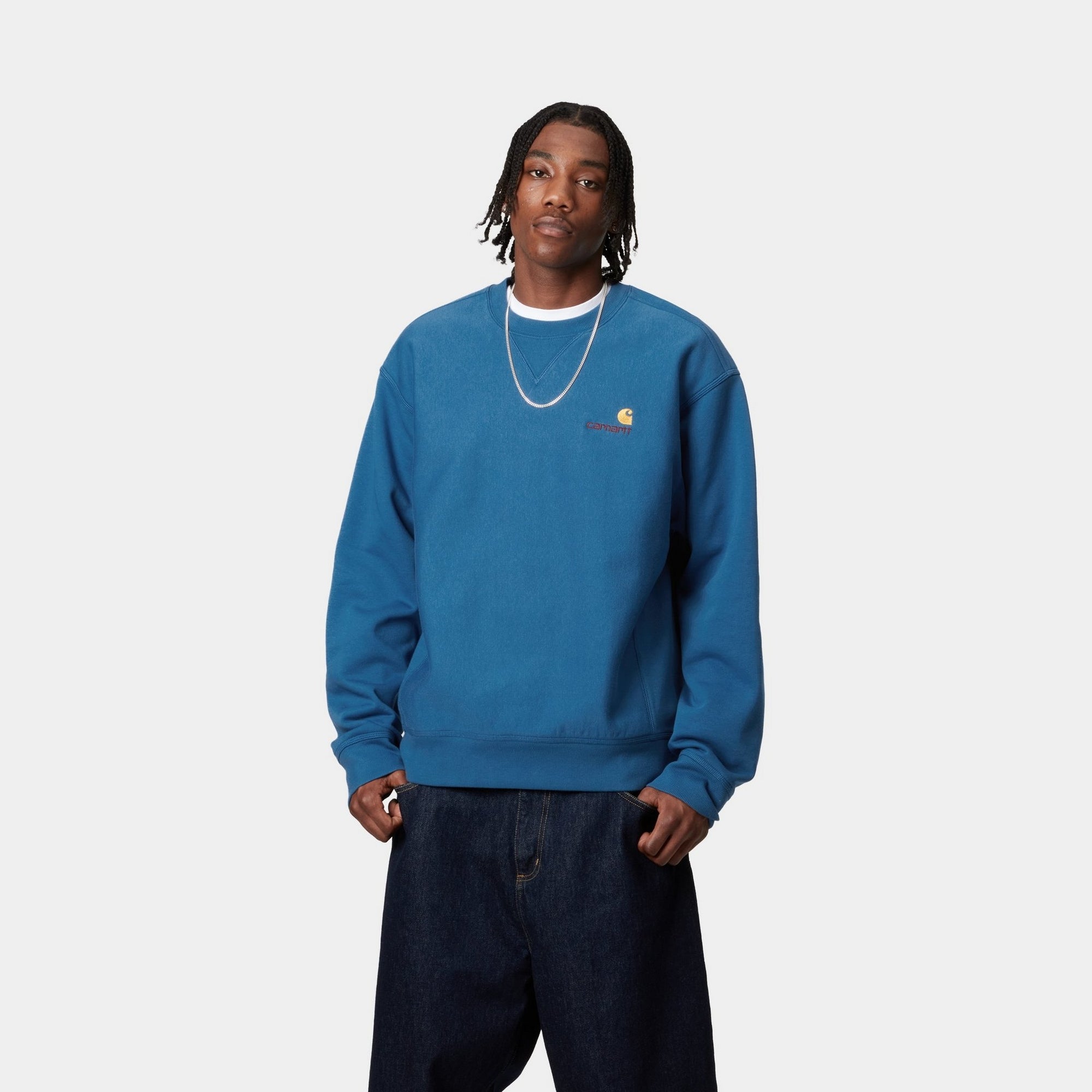 American Script Sweatshirt | Vintage Style Pullover Hoodie | Sodalite Blue Casual Wear | Perfect for Streetwear, College Campuses & Cozy Loungewear