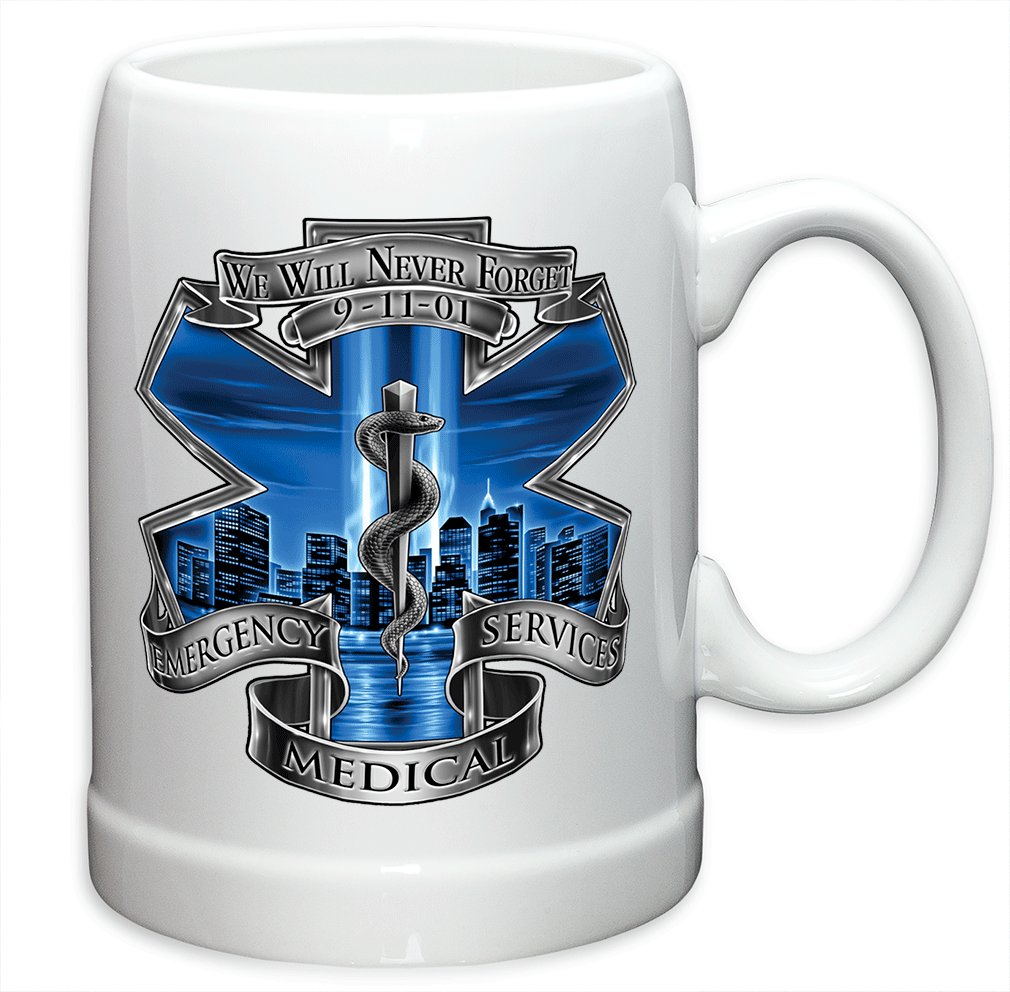 German Beer Stein with EMT Paramedic Logo - 20oz Stoneware Mug for Men & Women - Perfect EMS Gifts for 911 First Responders - Great for Parties, BBQ, and Collectors Display