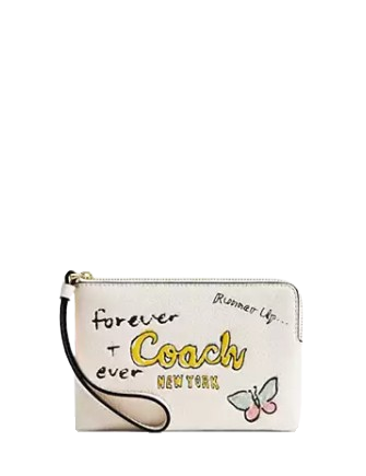 Coach Corner Zip Wristlet with Sketch Print - Stylish Leather Wallet for Women | Perfect for Everyday Use, Travel & Gift Giving