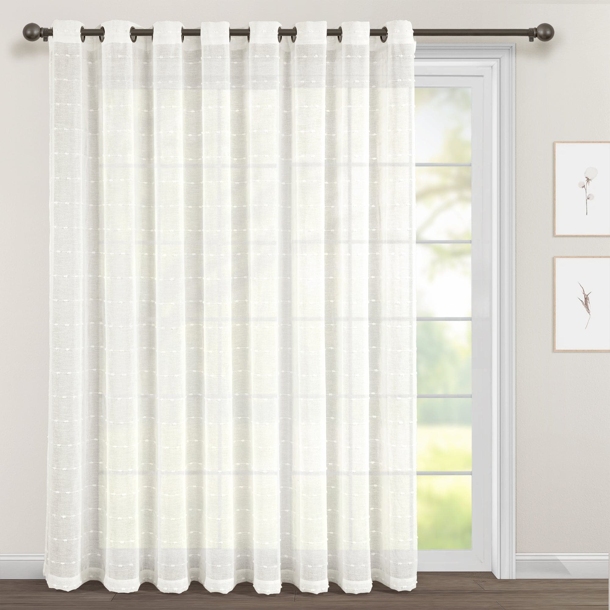 Farmhouse Style Textured Grommet Sheer Curtains - Ultra Wide Window Panels for Living Room, Bedroom & Dining Room Decor