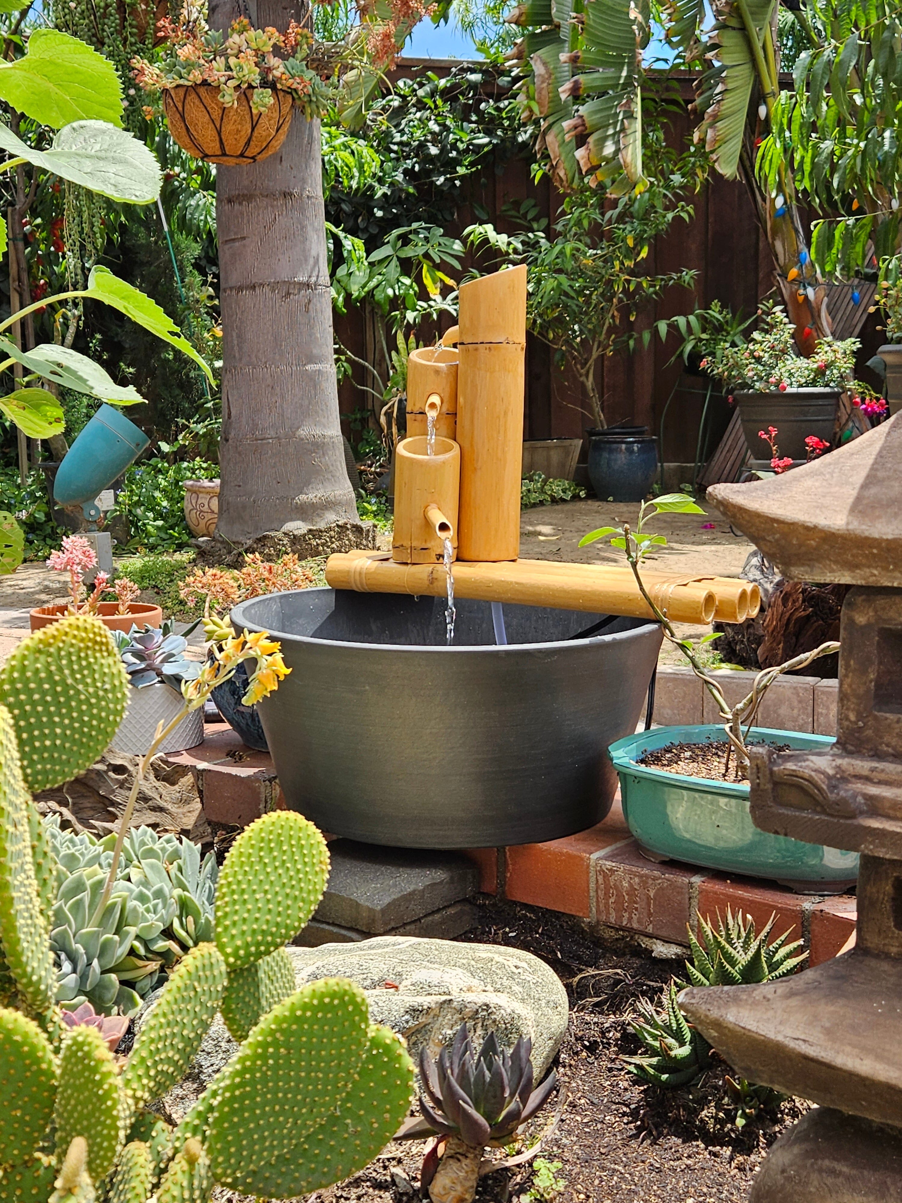 Lifegard Aquatics 18-Inch 3-Tier Bamboo Water Fountain with Ceramic Pot & Quiet One 100 Pump - Indoor Zen Decor, Home Office Relaxation, Garden Water Feature