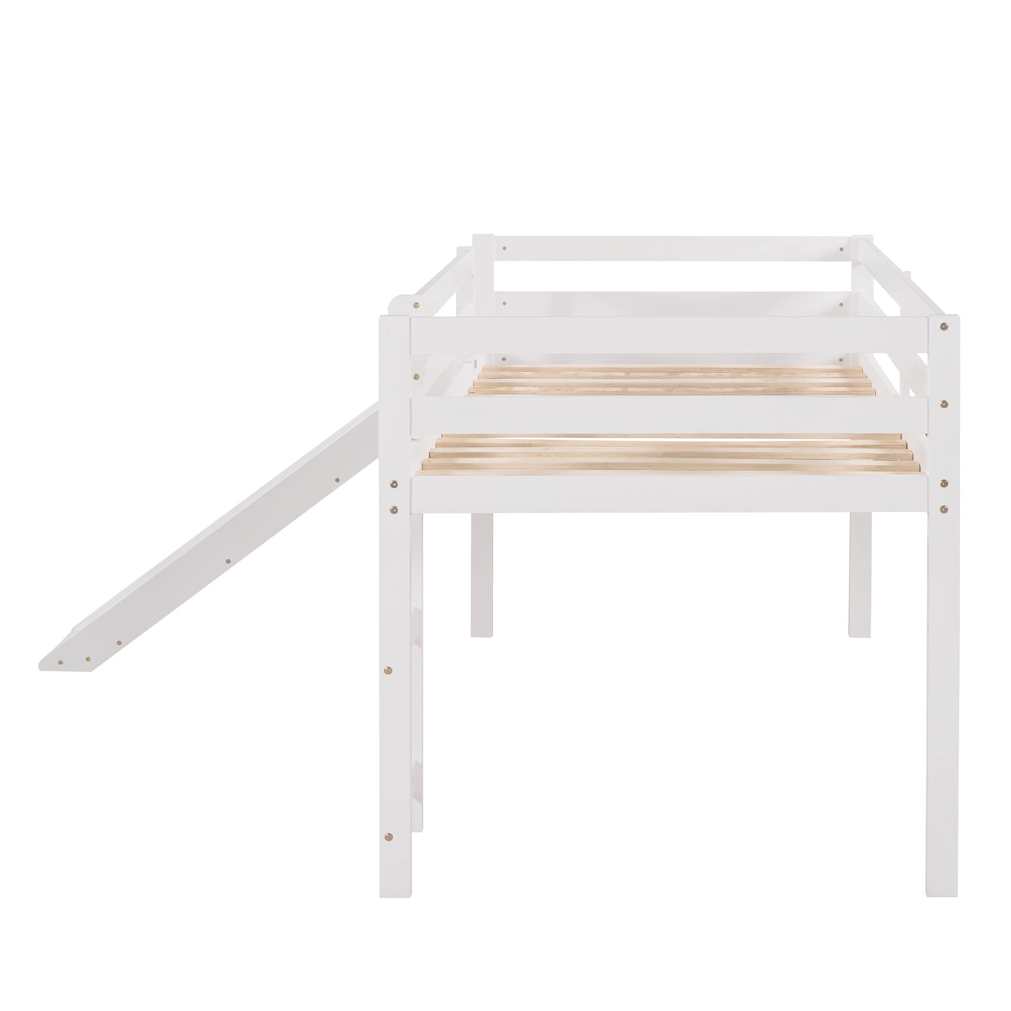 LZ LEISURE ZONE Twin Loft Bed with Slide - Sturdy Wooden Low Loft Bed Frame for Kids, Teens, Boys & Girls - No Box Spring Needed - White - Perfect for Small Bedrooms, Playrooms & Dorm Rooms