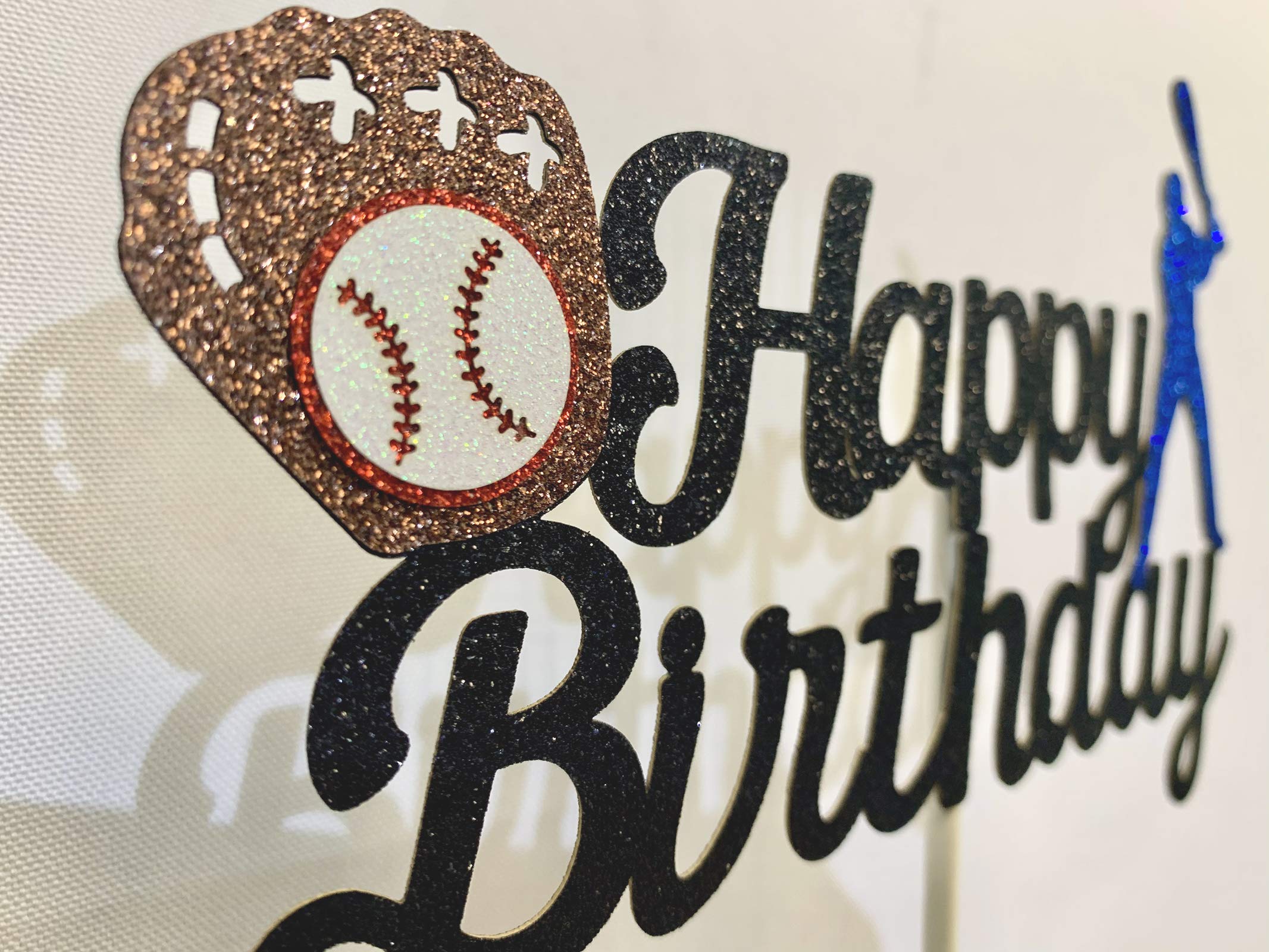 Baseball Cake Topper - Happy Birthday Baseball Party Decorations, Black Glitter Cake Topper for Sports Themed Birthday Cakes - Perfect for Baseball Lovers, Sports Parties & Birthday Celebrations