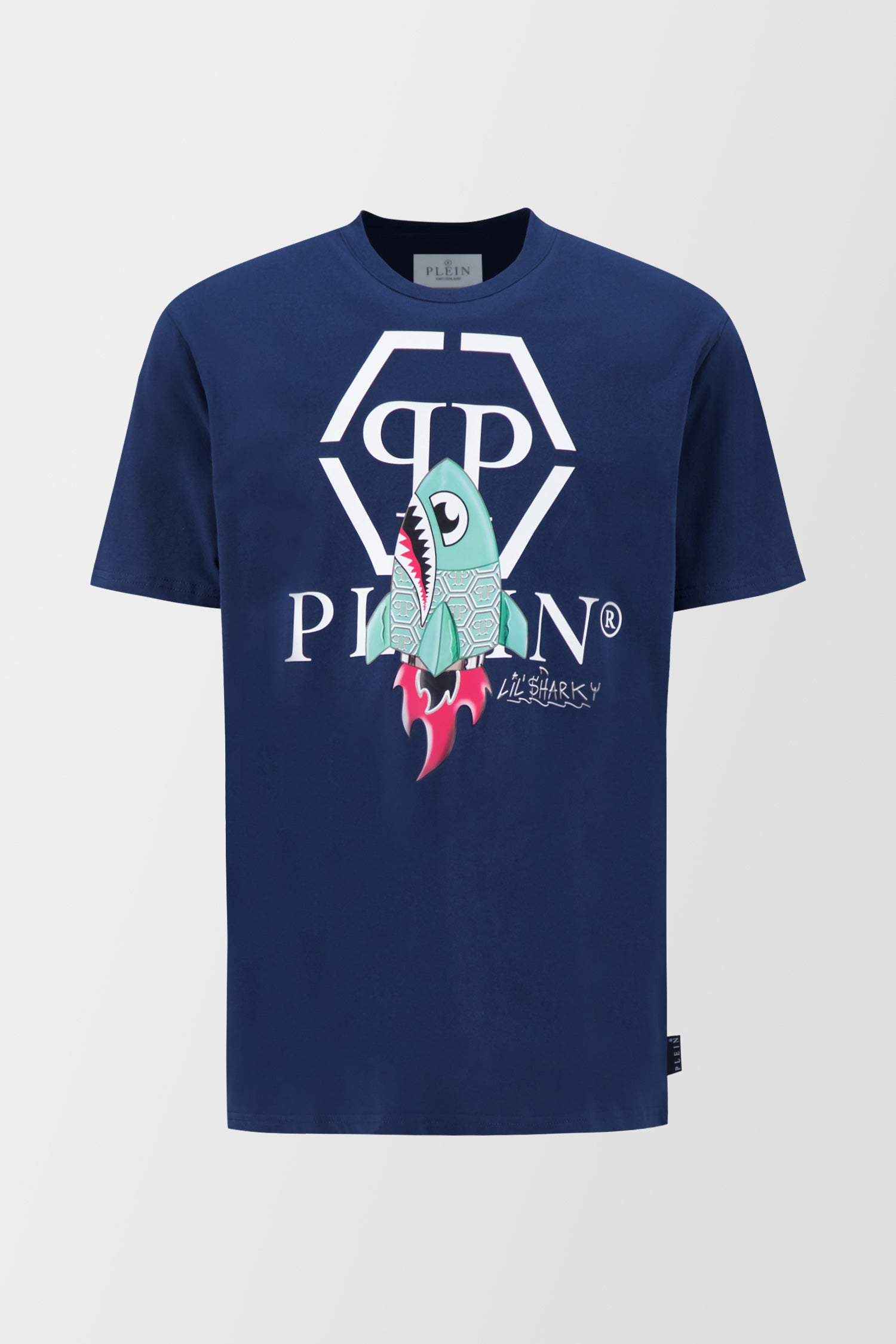Philipp Plein Navy Blue Round Neck Short Sleeve Monster Graphic T-Shirt for Men - Casual Streetwear & Everyday Outfit