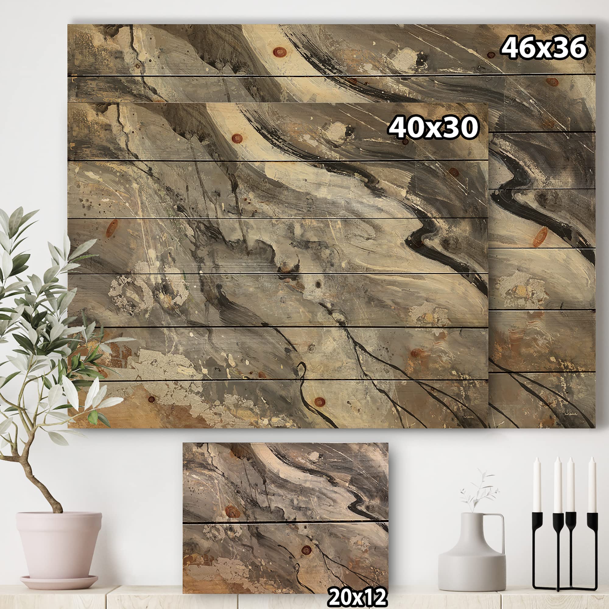 DesignQ Fire And Ice Minerals II Farmhouse Wood Wall Decor - Large Abstract Wood Panels Printed on Natural Pine - Rustic Beige Wood Art for Living Room, Bedroom & Office Decor