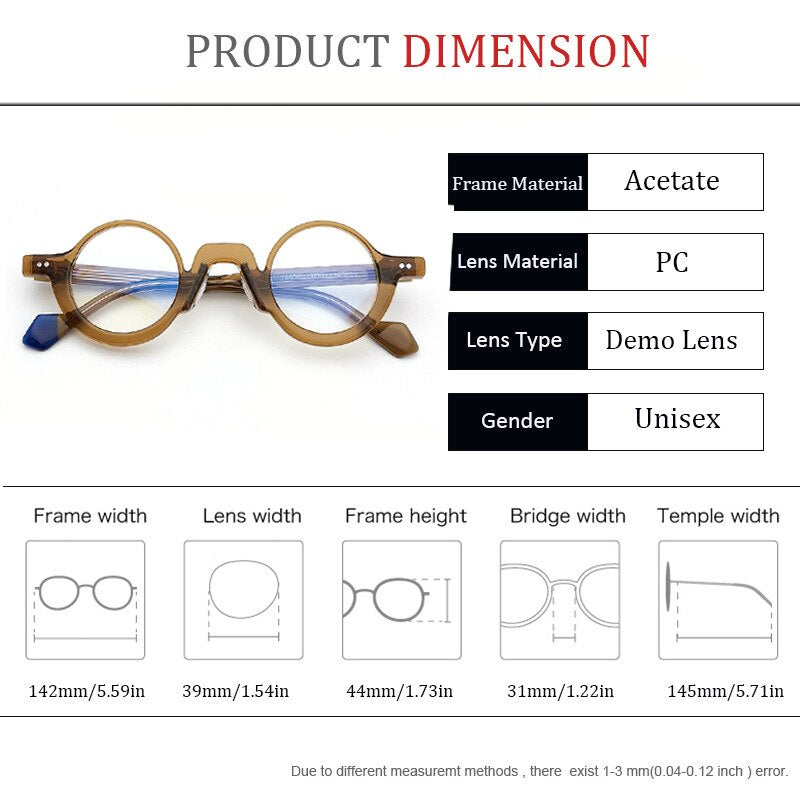 CCspace Unisex Full Rim Round Acetate Eyeglasses 55305 - Lightweight & Durable Frame for Men & Women - Perfect for Reading, Work, and Everyday Fashion