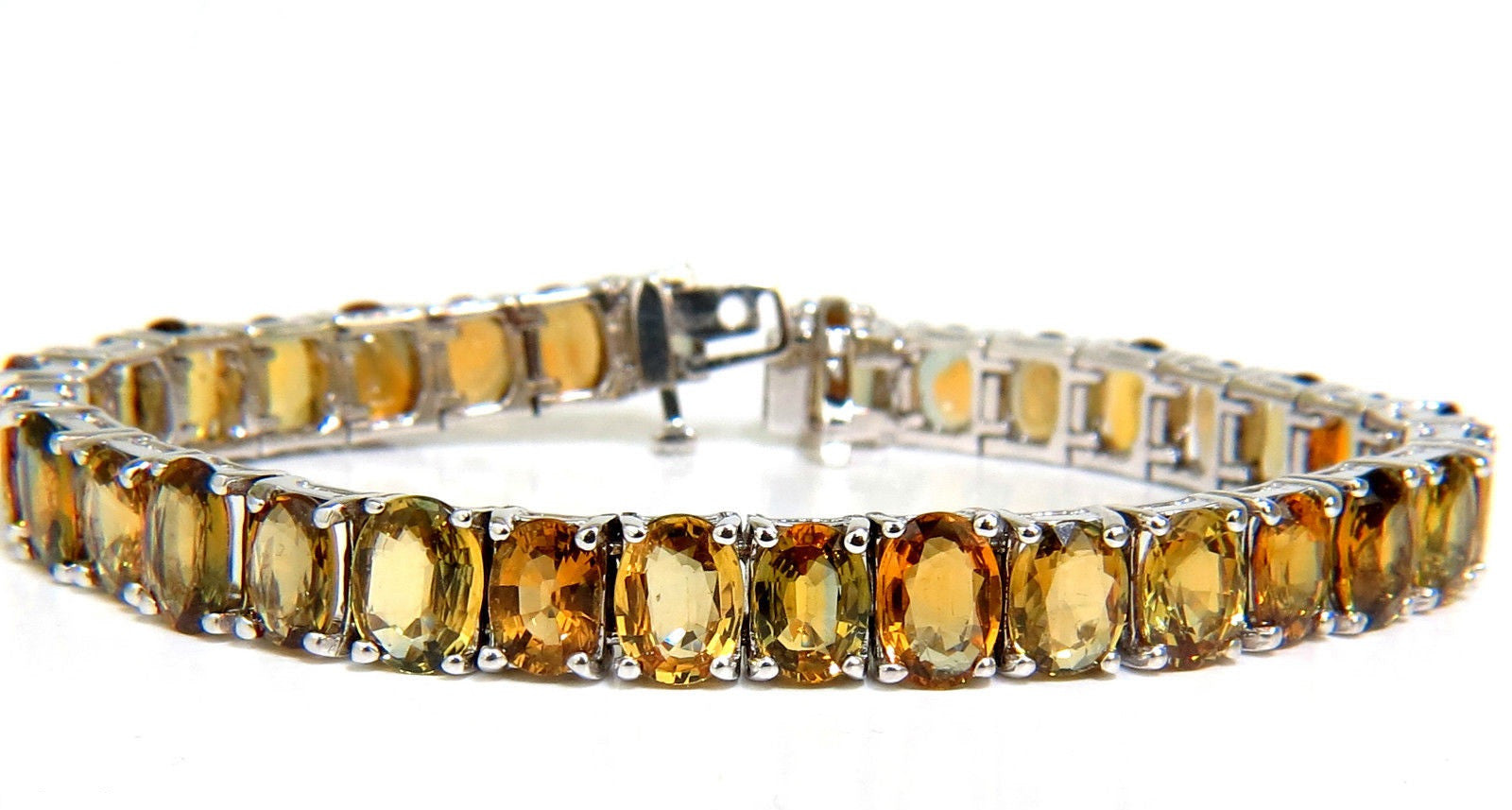 33.00ct Natural Yellow Green Orange Sapphire Tennis Bracelet - Elegant Gemstone Jewelry for Women, Perfect for Weddings, Parties & Special Occasions