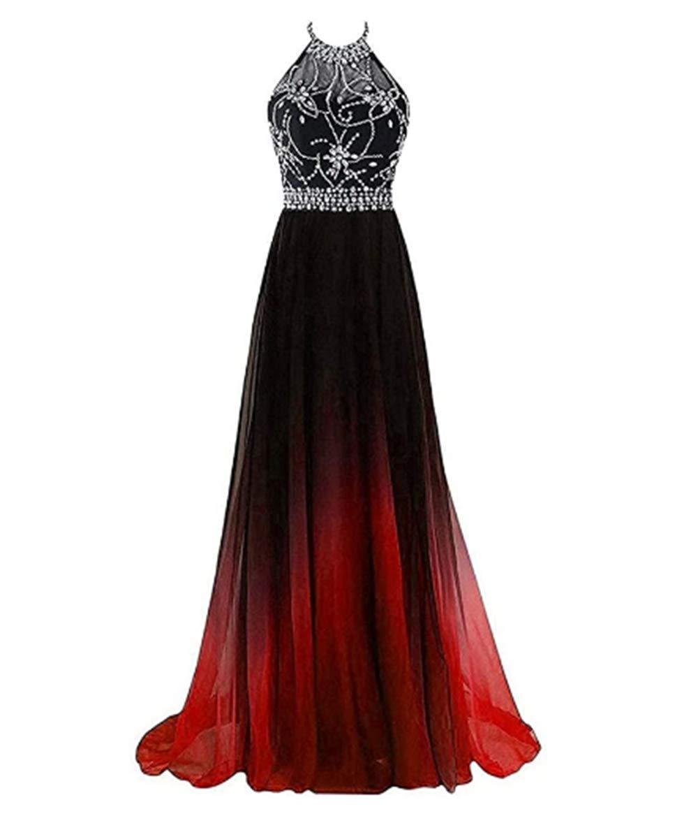 Angela Women's Ombre Bridesmaid Dresses - Gradient Long Prom Evening Gowns for Formal Occasions - Size 10 Black Red | Perfect for Weddings, Galas, and Special Events