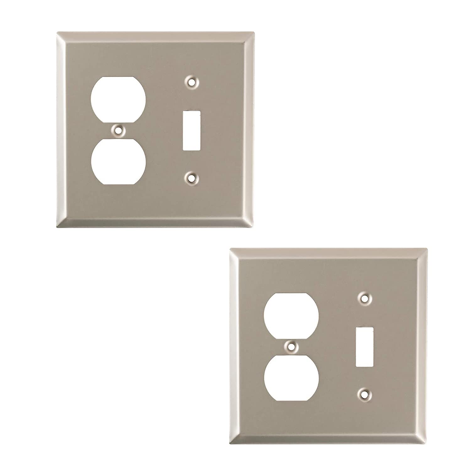 SLEEKLIGHTING Brushed Nickel Outlet Covers and Switch Plates - Decorative Wall Plate Light Switch Cover (2-Pack) - Variety of Styles: Decorator/Duplex/Toggle/2-Gang Combo - Perfect for Home, Office & Commercial Renovation