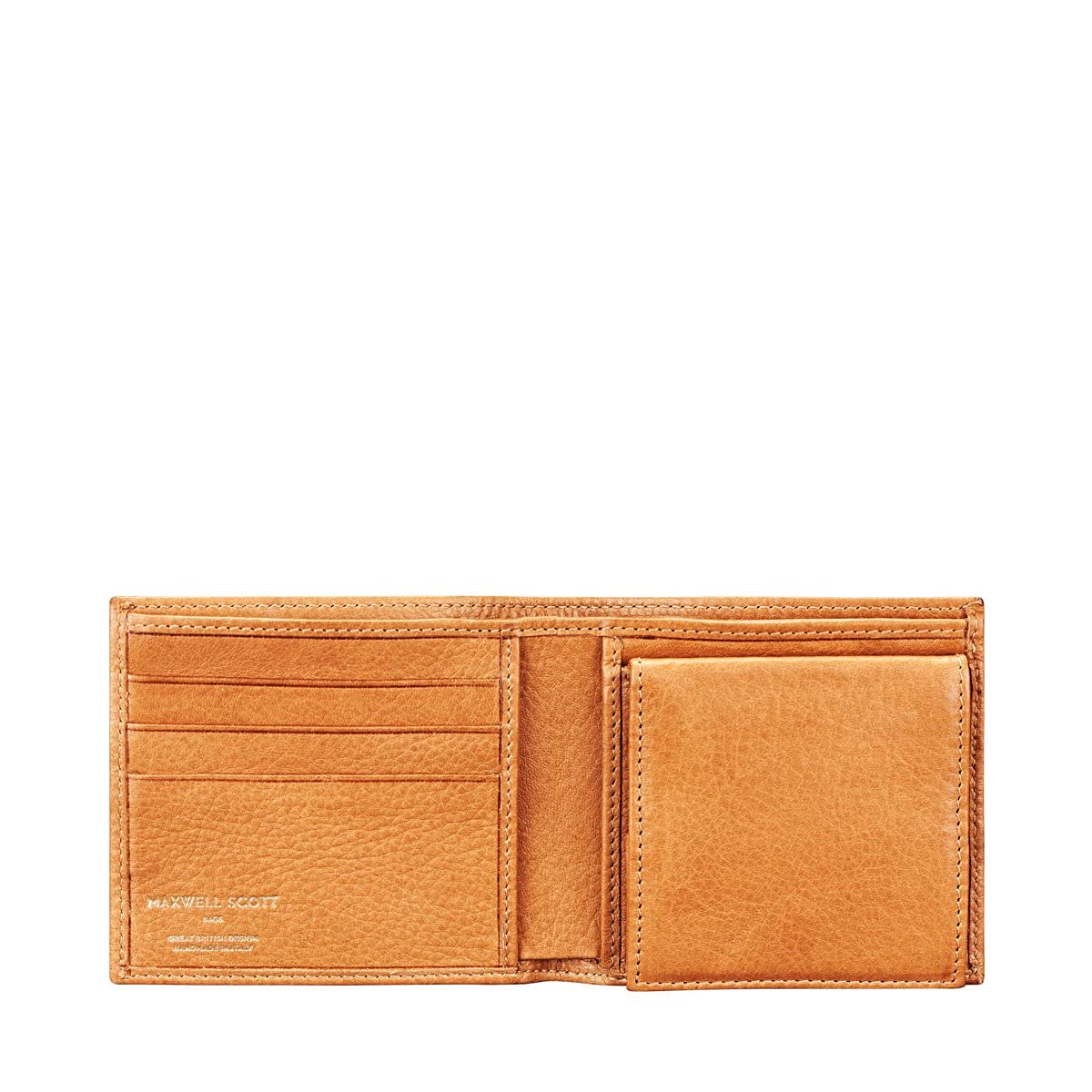 Premium Italian Leather Soft Grain Billfold Wallet with Coin Pocket - Maxwell Scott Ticciano Soft Grain in Camel - Perfect for Men's Everyday Carry & Travel Accessories