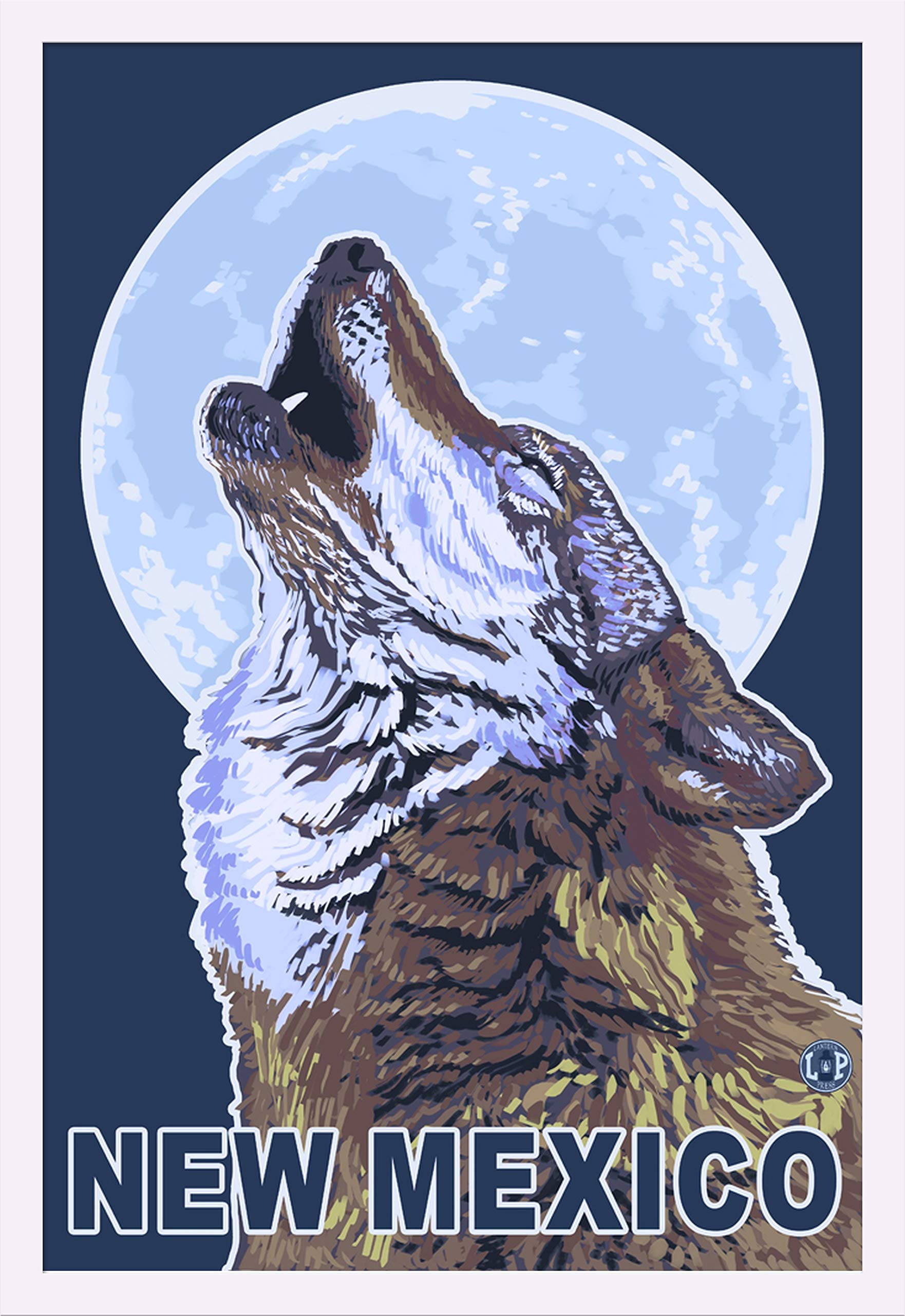 Gray Wolf Howling Art Print - 24x36 Giclee Canvas - New Mexico Wildlife Wall Decor - Gallery Framed White Wood - Perfect for Living Room, Bedroom or Office