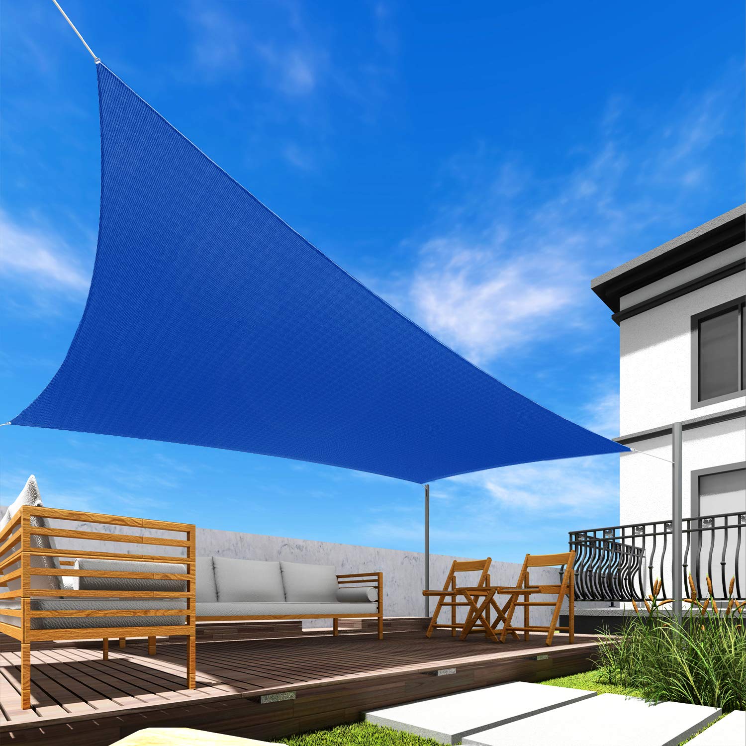 Windscreen4less 5' x 17' Rectangle Sun Shade Sail - UV Blocking Permeable Fabric in Ice Blue for Patio, Backyard & Outdoor Spaces | Customizable Sun Protection Solution for Poolside, Deck & Garden Areas
