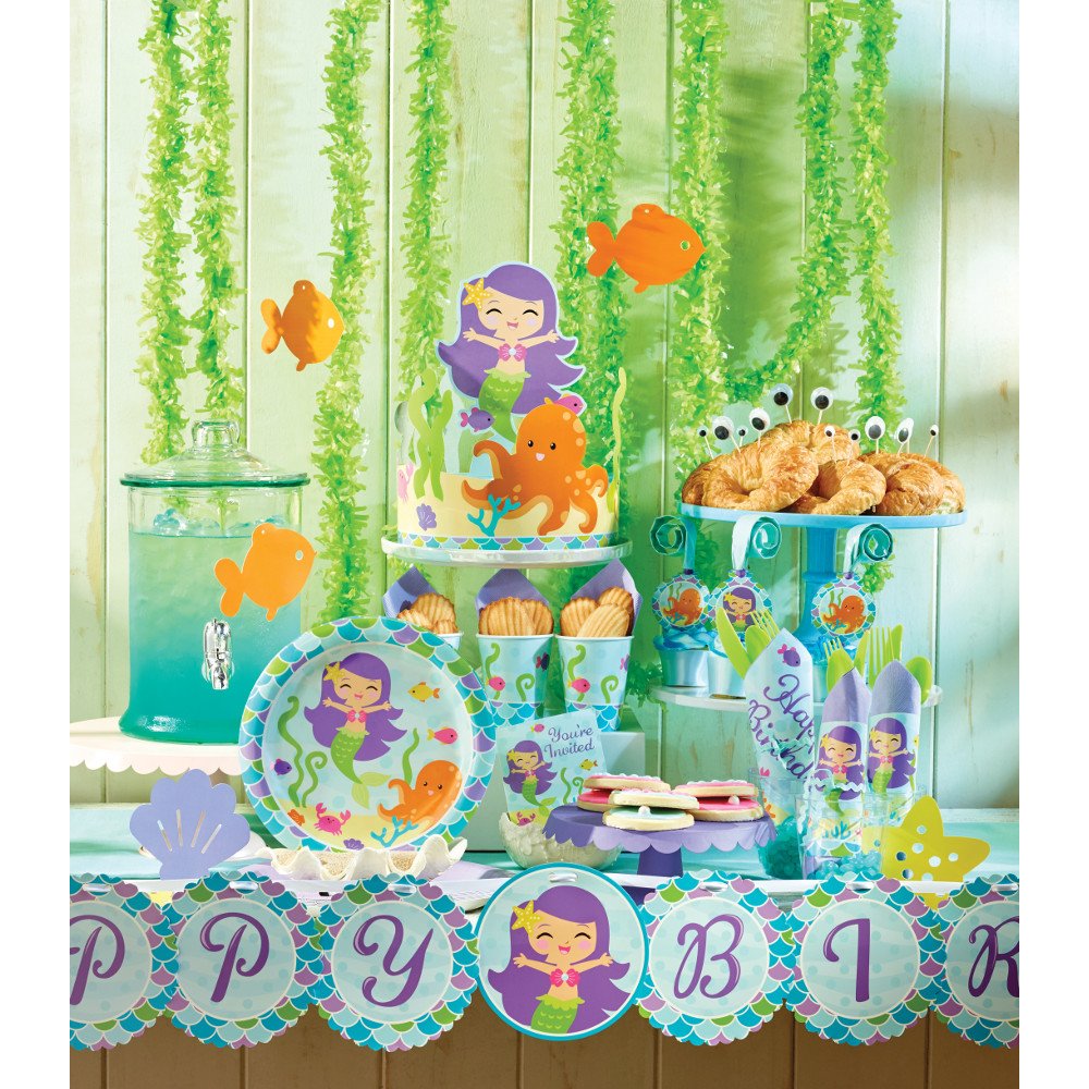 Creative Converting 16-Count Mermaid Birthday Party Paper Napkins, 6.5 x 6.5-inch, Multicolor - Perfect for Kids Birthday Parties, Baby Showers & Themed Celebrations