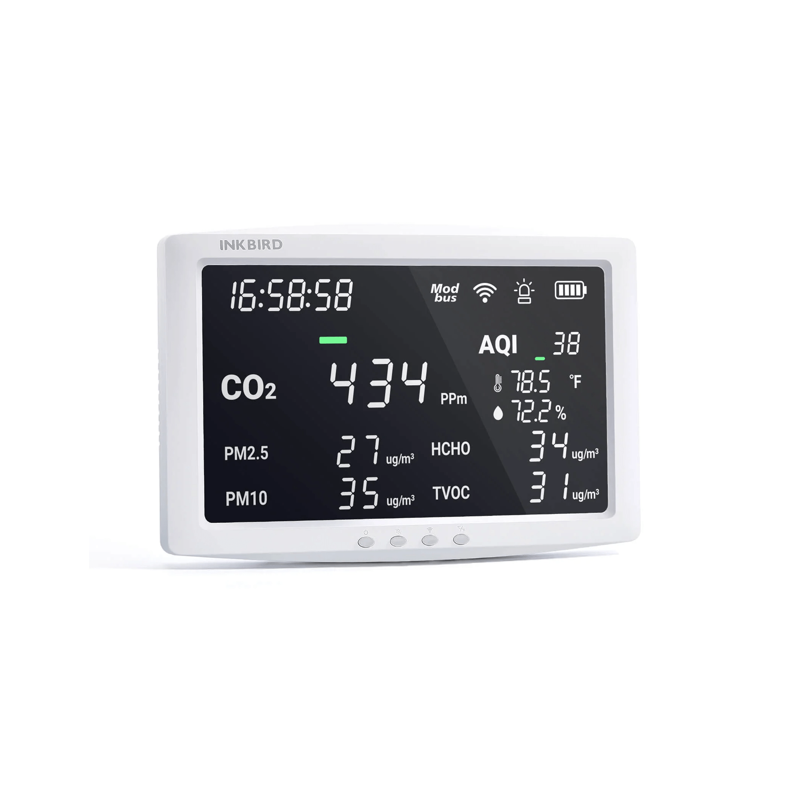 8-in-1 Wireless Air Quality Monitor IAQM 128W - Indoor Air Pollution Detector for Home, Office & Baby Room - Measures PM2.5, CO2, Temperature & Humidity