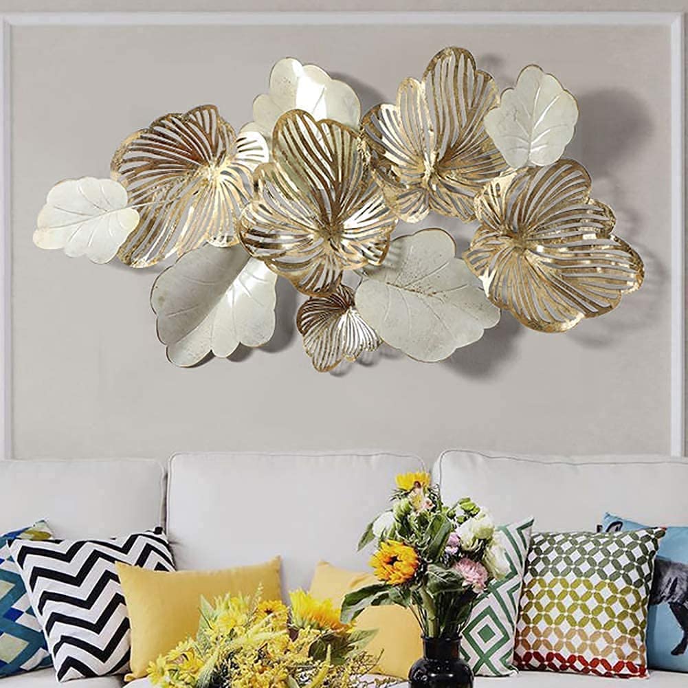 BNHXT Handmade Metal Wall Art - Creative Leaf Sculpture for Home & Office Decor, 52.7x29.92 Inch - Perfect for Living Room, Bathroom & Workspace Wall Decorations