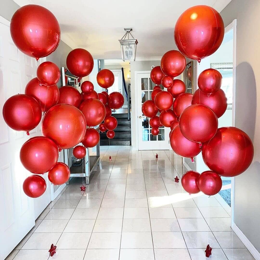 6 Pack 22 Inch 4D Red Metallic Foil Balloons - Large Round Party Balloons for Wedding, Birthday, Bridal Shower, Baby Shower Decorations - Perfect for Indoor & Outdoor Party Decor, Photo Backdrops, and Celebration Events