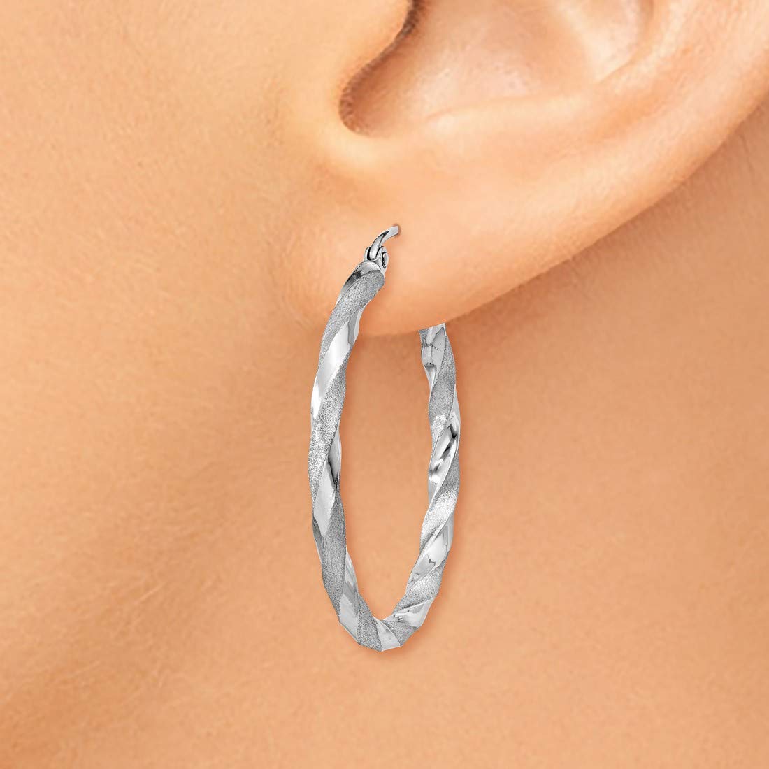 2.5mm Polished and Satin Twisted Hoop Earrings in Real 14k Gold - Elegant Everyday Jewelry for Women, Perfect for Work, Date Night & Special Occasions