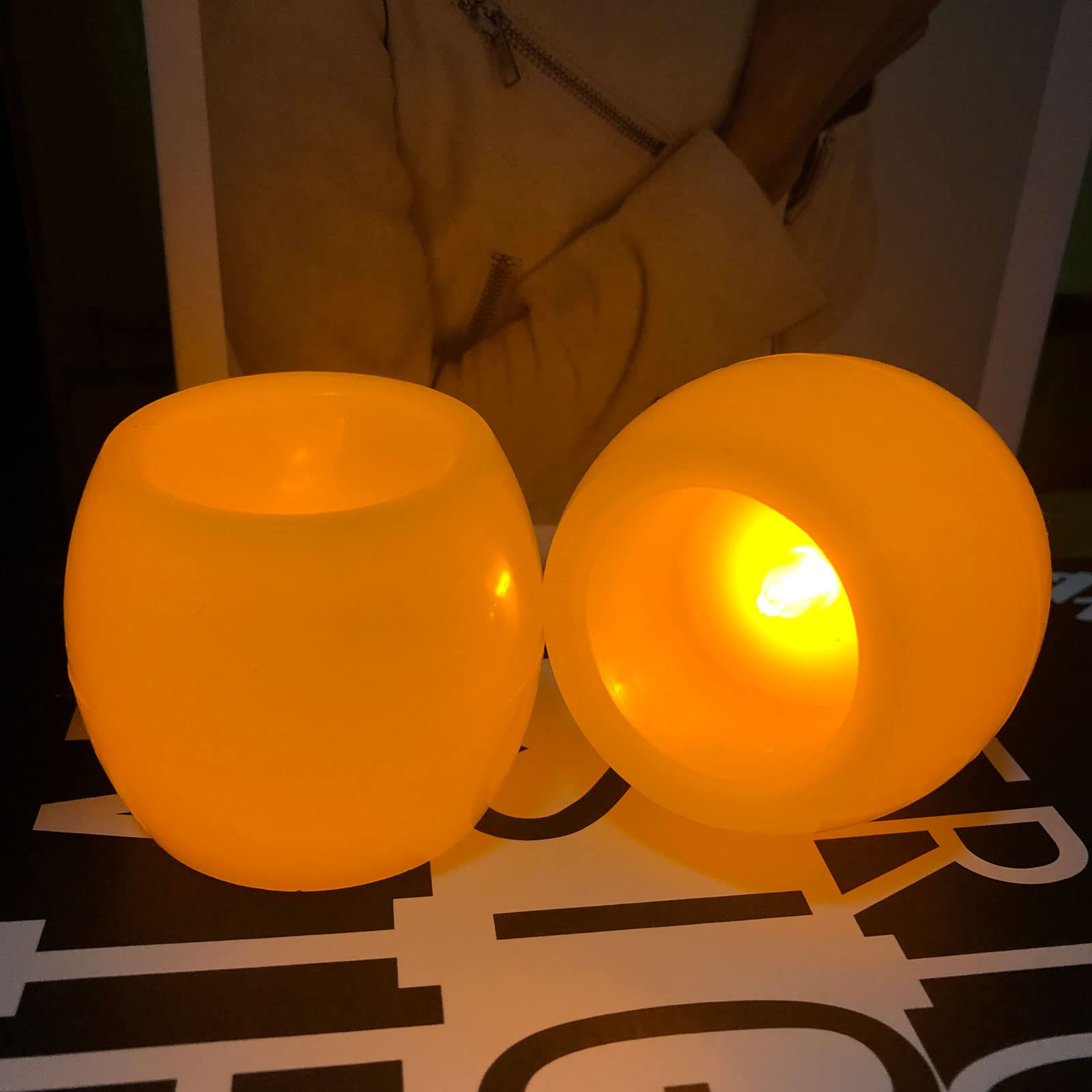 MYCHUJIAN Flameless LED Oval Candles - Battery Operated Real Wax Decorative Candles with Flickering Effect - Set of 2 Electric Votive Candles for Wedding Centerpieces, Romantic Dinners & Home Decor