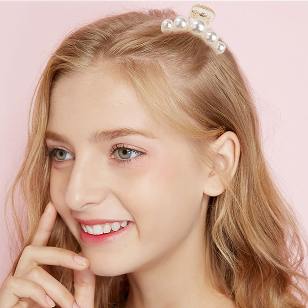 5Pcs Pearl Hair Clips for Women - Non-Slip Strong Plastic Hair Claw Clips for Thick & Fine Hair - Elegant Hair Accessories for Parties, Weddings & Daily Use