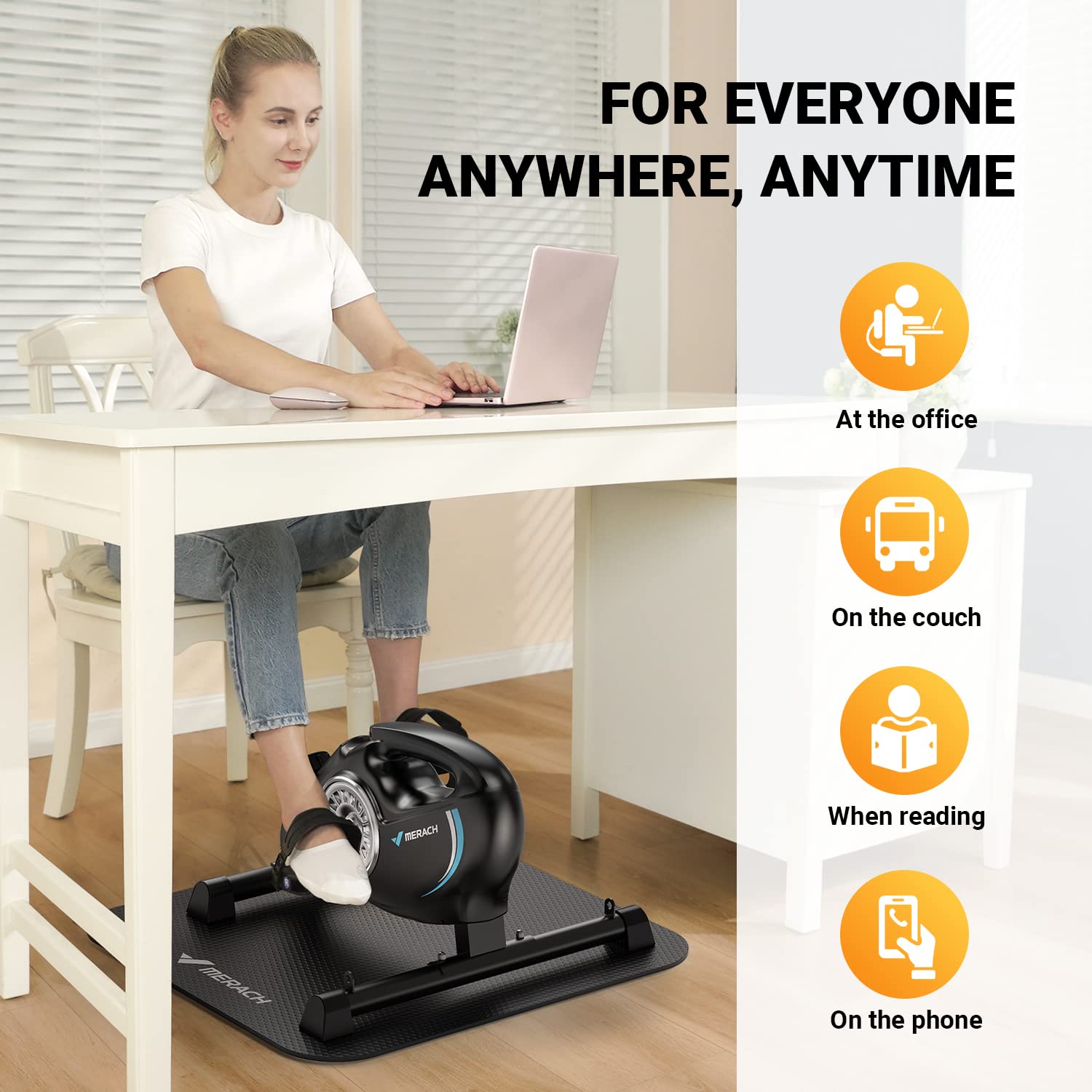 MERACH Under Desk Bike Pedal Exerciser - Quiet Magnetic Mini Exercise Bike for Arm & Leg Recovery, Physical Therapy with App Control - Smooth Foot Desk Cycle with 2 Resistance Bands & Non-Slip Mat - Perfect for Office Workouts, Home Fitness & Rehabilitation Therapy