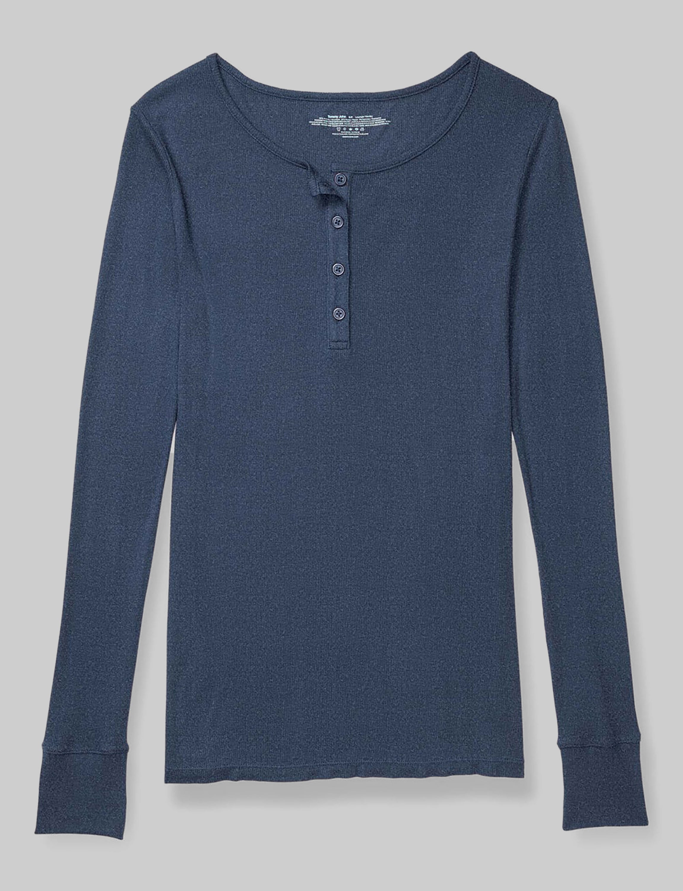 Women's Casual Henley Long Sleeve Shirt - Soft Cotton Relaxed Fit T-Shirt for Lounge, Sleep & Everyday Wear