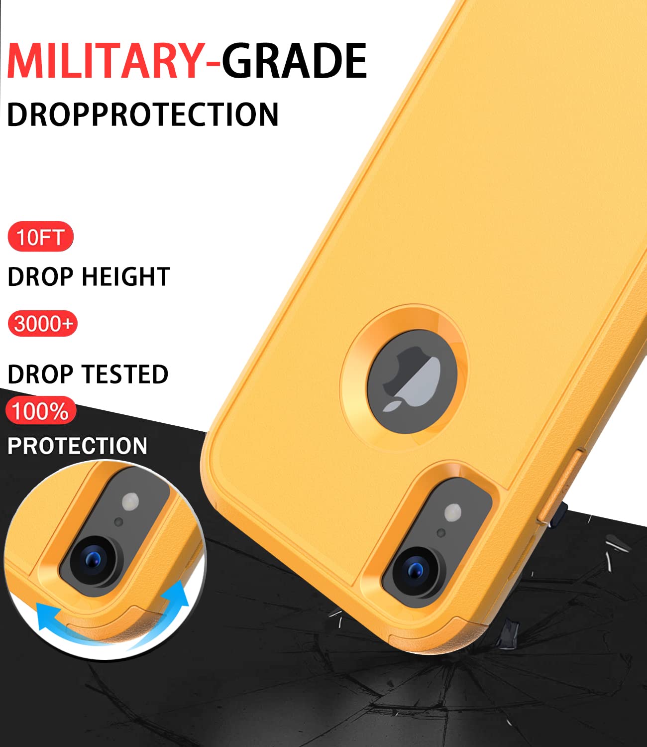 Shockproof Heavy Duty Phone Case for iPhone XR - Military Grade Drop Proof & Dustproof Protective Cover (Yellow) | Perfect for Outdoor Adventures, Construction Work & Extreme Sports