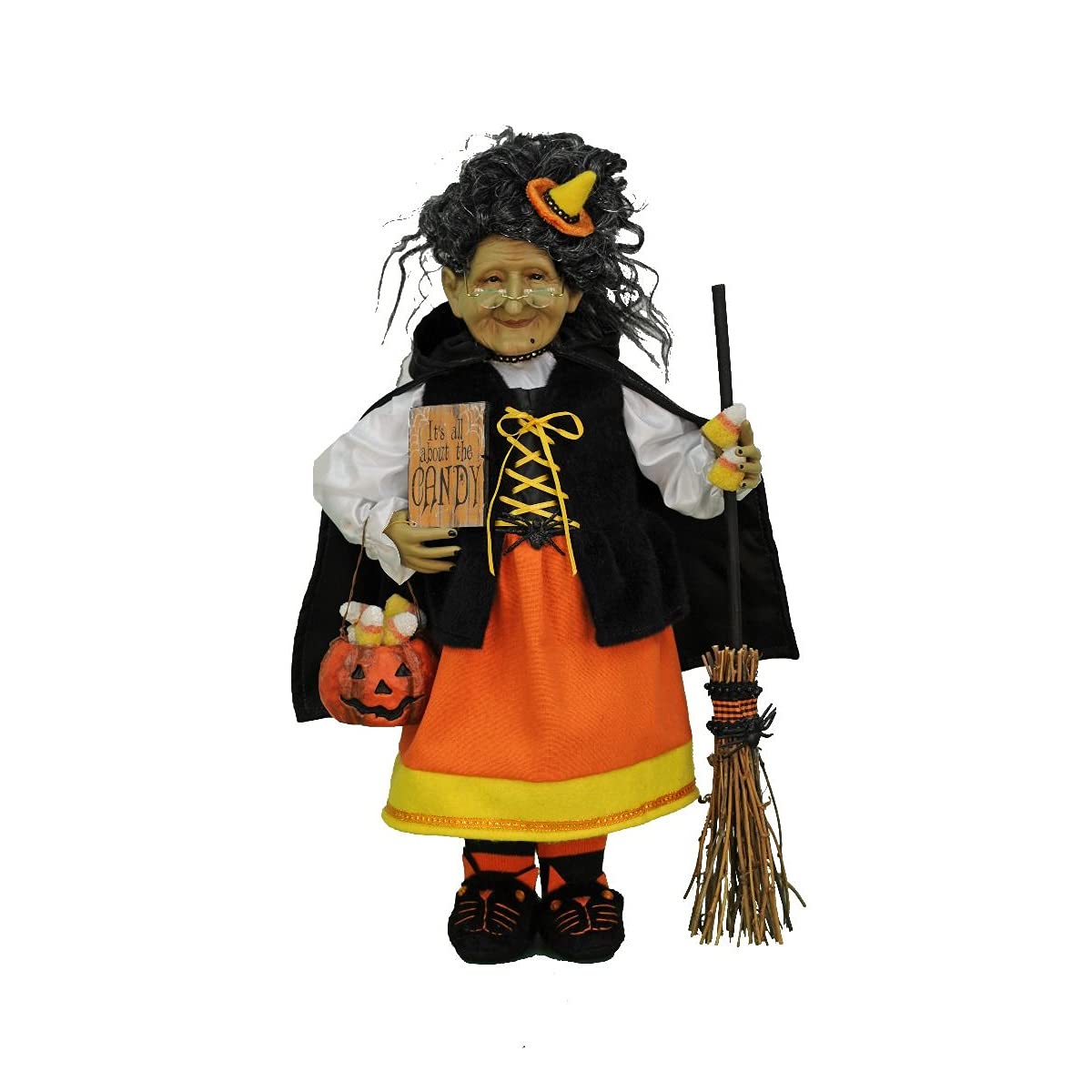 Karen Didion Originals Handmade 19-Inch Candy Corn Witch Figurine - Unique Halloween Decor, Holiday Collectible for Home, Office & Party Decorations