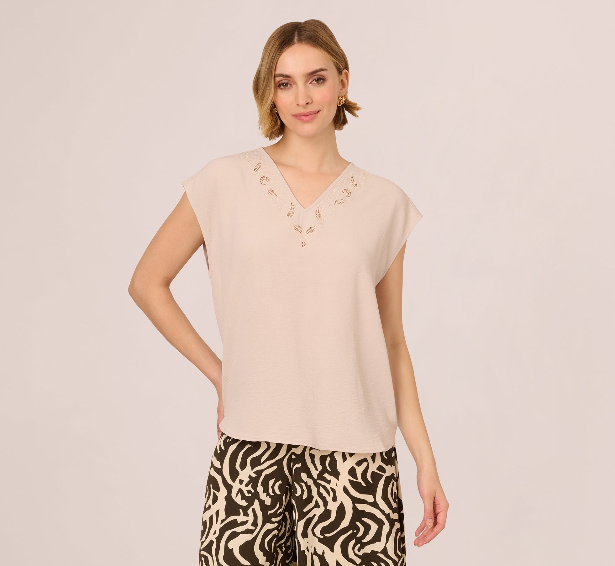 Embroidered Sleeveless V-Neck Blouse for Women - Stylish Summer Tops for Casual Outings & Beach Wear