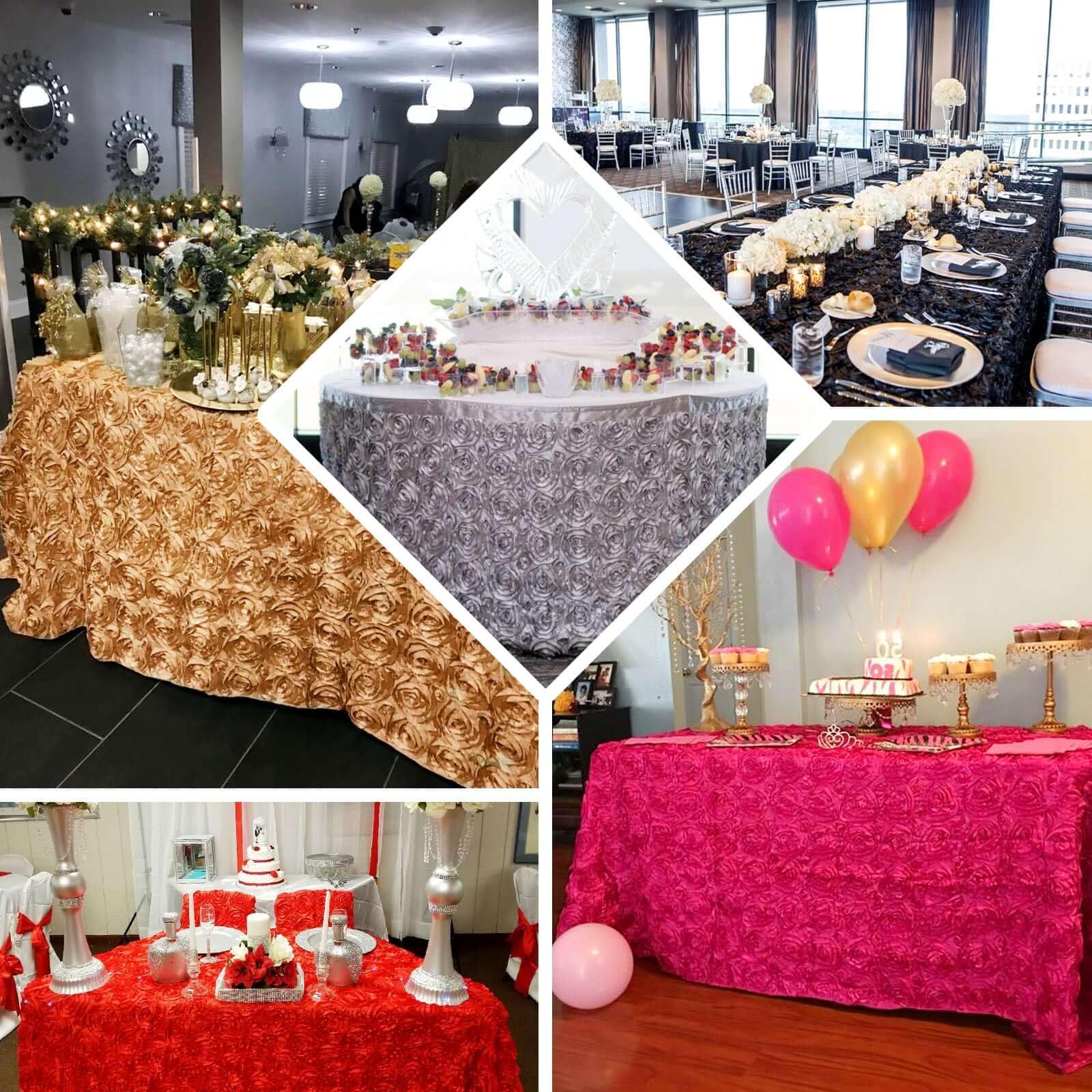 Efavormart Gold Rosette Table Skirt - Elegant Decor for Weddings, Birthdays, Parties & Catering Events | Perfect for Dining Tables, Buffets & Special Occasions