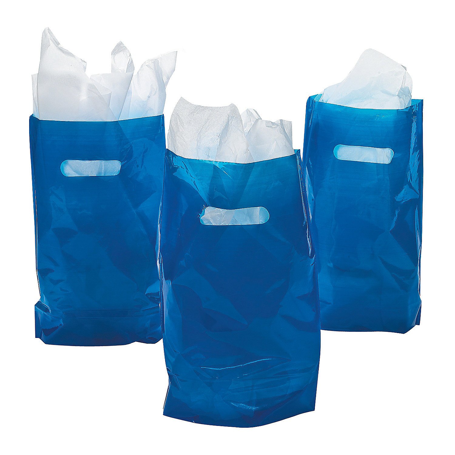 Fun Express Blue Plastic Party Bags - 50 Pack - Bulk Party Favor Bags for Birthdays, Baby Showers & Events - Durable & Reusable Plastic Gift Bags