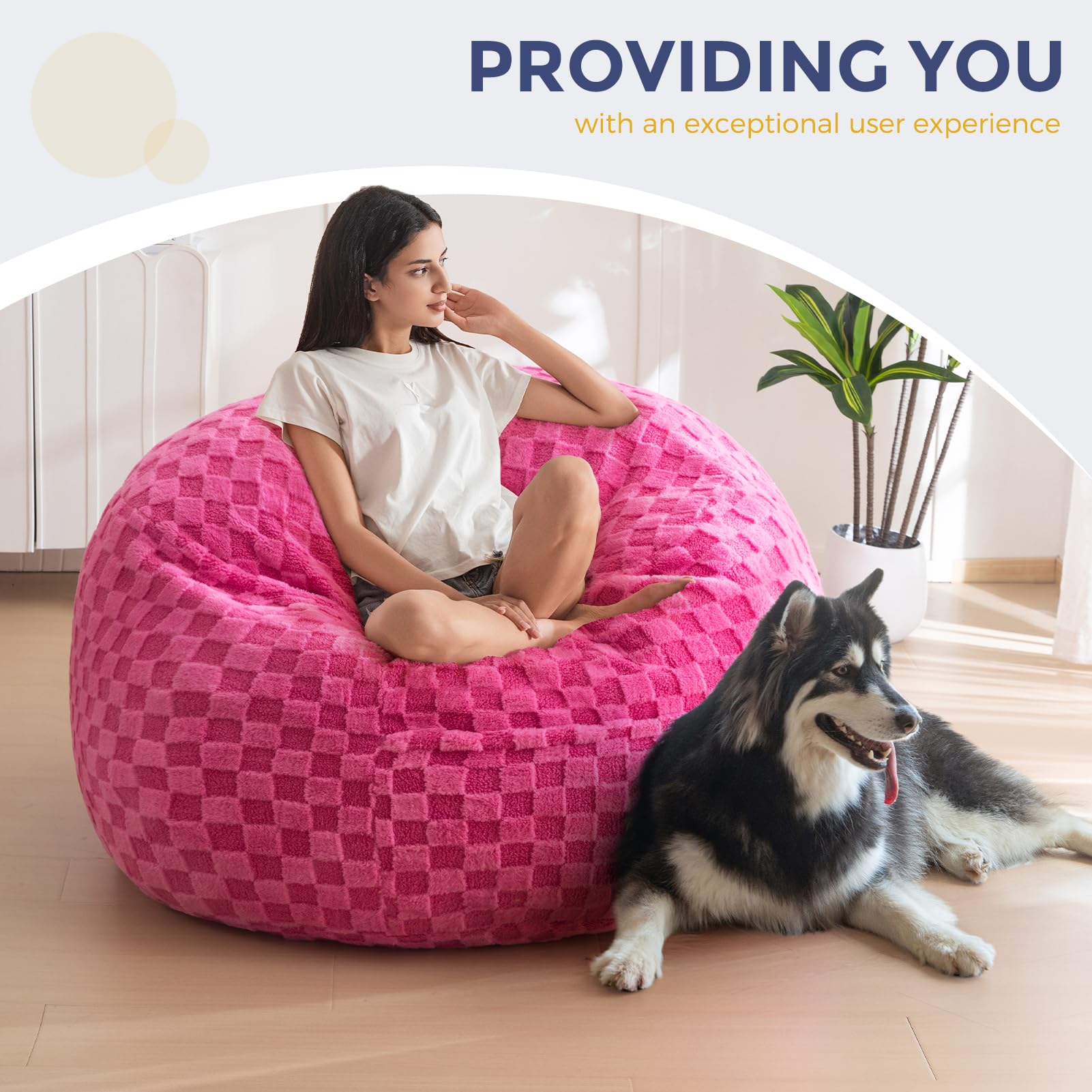 MAXYOYO Ultra Soft Fur Bean Bag Chair for Adults - Cozy Lazy Sofa for Living Room, Bedroom, Dorm (Pink) | Perfect for Relaxing, Reading & Gaming