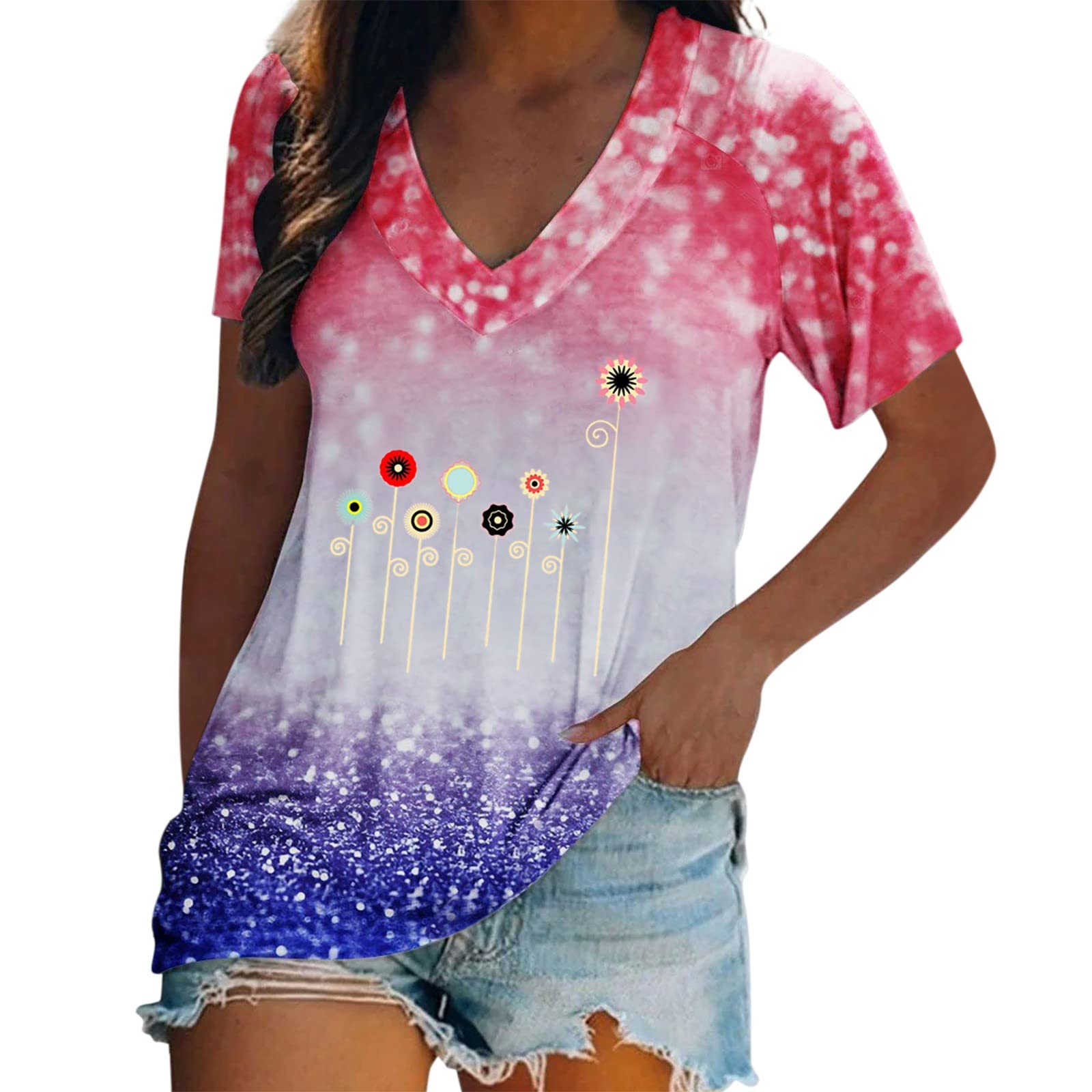 Women's Tie-Dye Running Shirt - Long Sleeve & Short Sleeve V-Neck Workout Tops for Women | Gym, Yoga, Jogging & Casual Wear