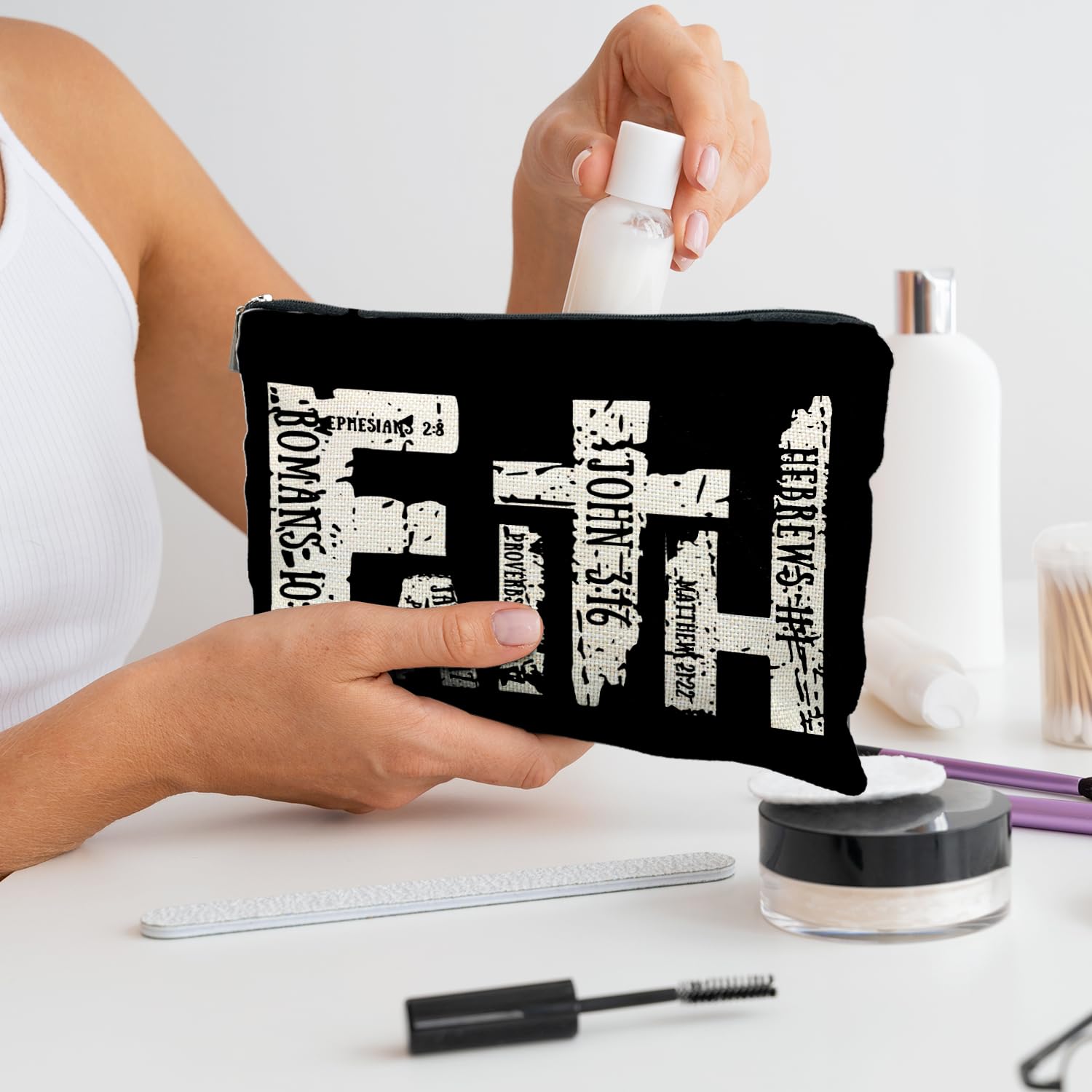 Christian Makeup Bags for Women with Bible Verses - Inspirational Faith Cosmetic Bag for Purse, Travel & Church - Religious Gifts for Christian Women, Mothers, Sisters (Perfect for Daily Use, Bible Study & Church Events)