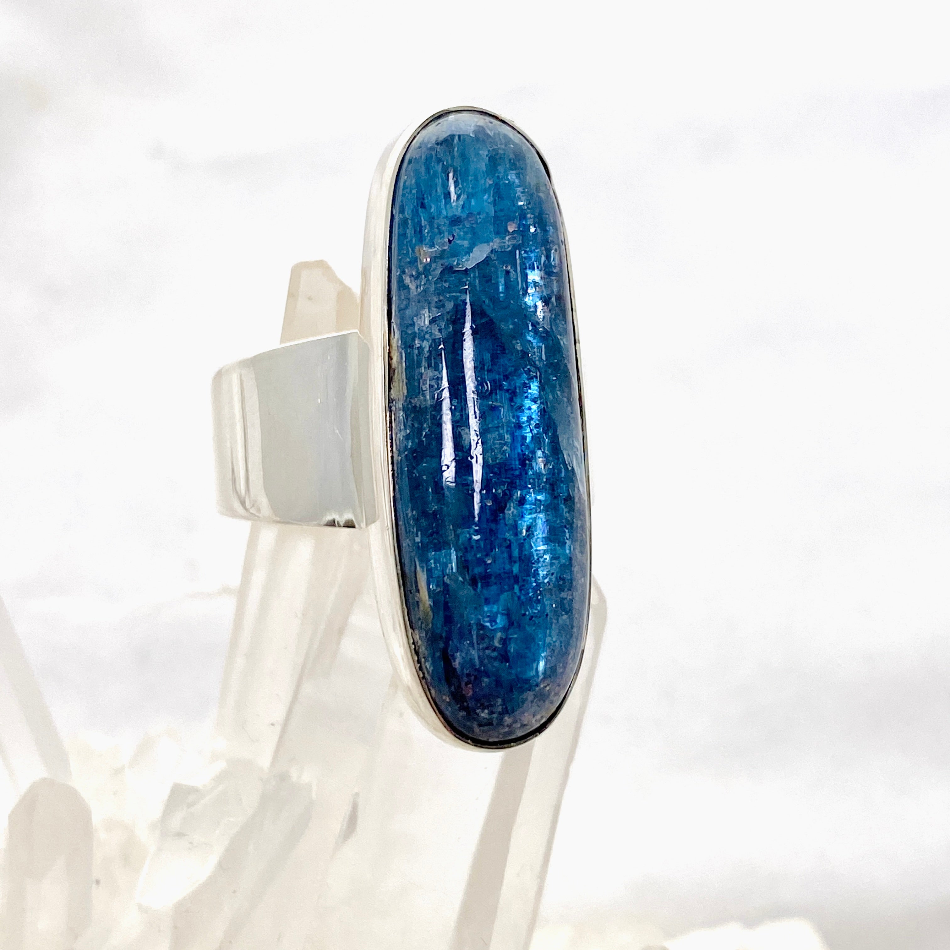 Blue Kyanite Oval Cabochon Ring - Size 8.5 - KRGJ3284 - Perfect for Spiritual Healing, Meditation & Energy Work