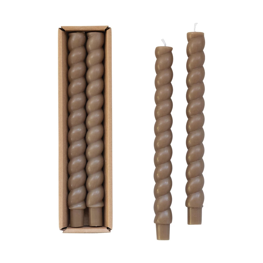 Unscented Twisted Taper Candles in Decorative Gift Box - Set of 2 Long-Lasting Dripless Candles for Romantic Dinners, Wedding Centerpieces & Home Decor