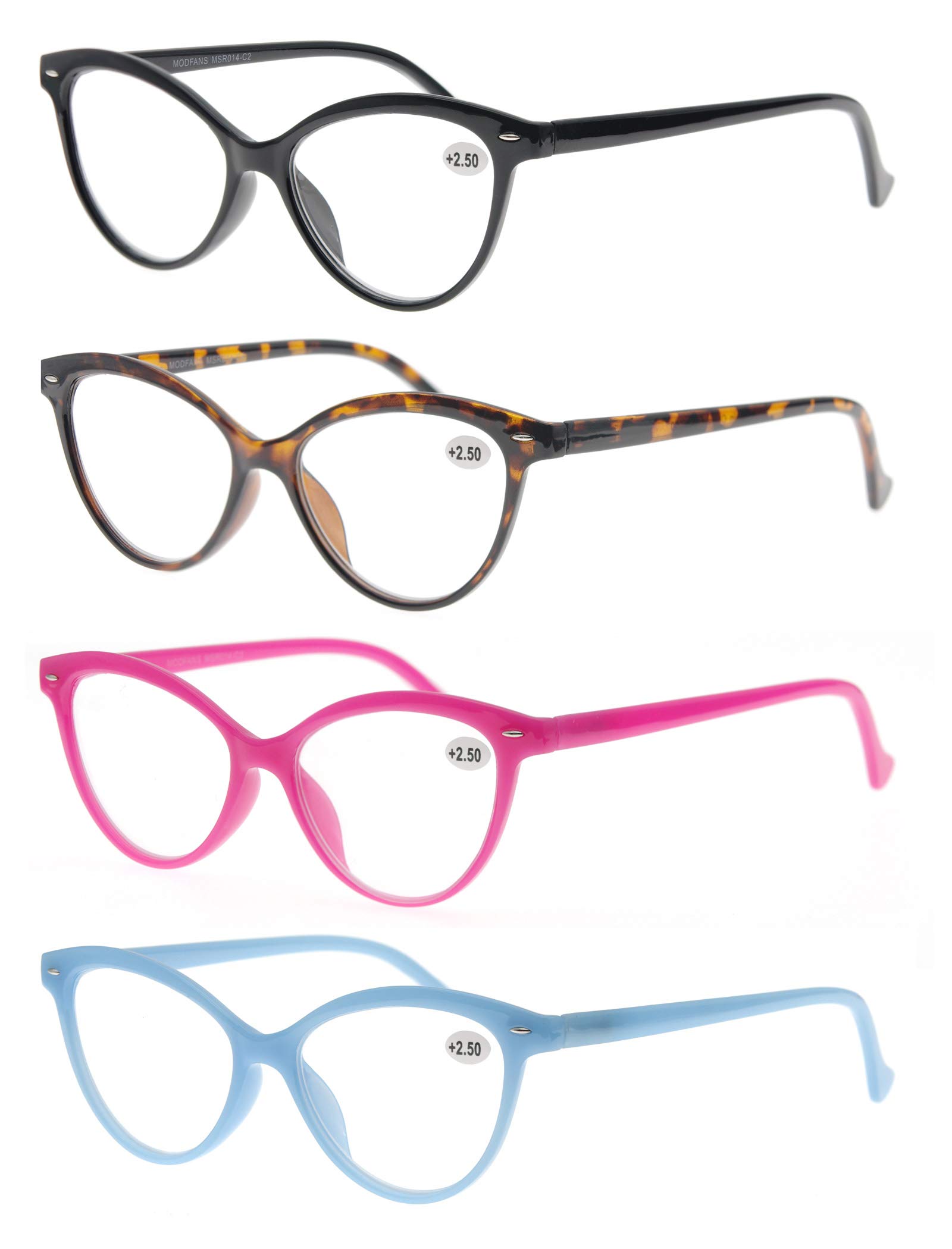 MODFANS 4 Pack Cat Eye Reading Glasses for Women - Spring Hinge, Stylish & Comfortable Readers - Perfect for Reading, Working, and Fashion Accessories